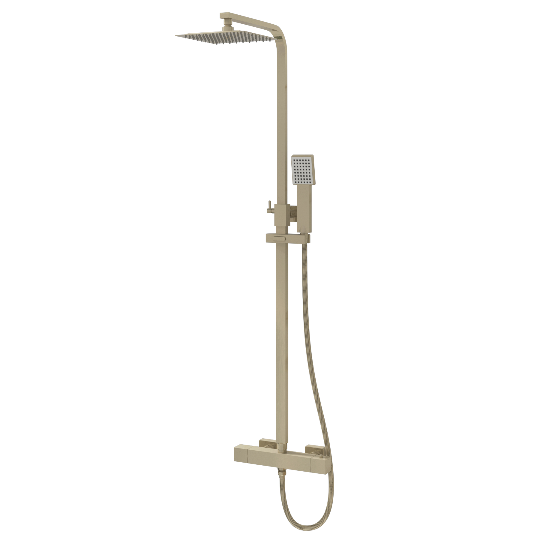 Euston Brushed Nickel Square Thermostatic Valve Bar Rigid Riser Shower Set