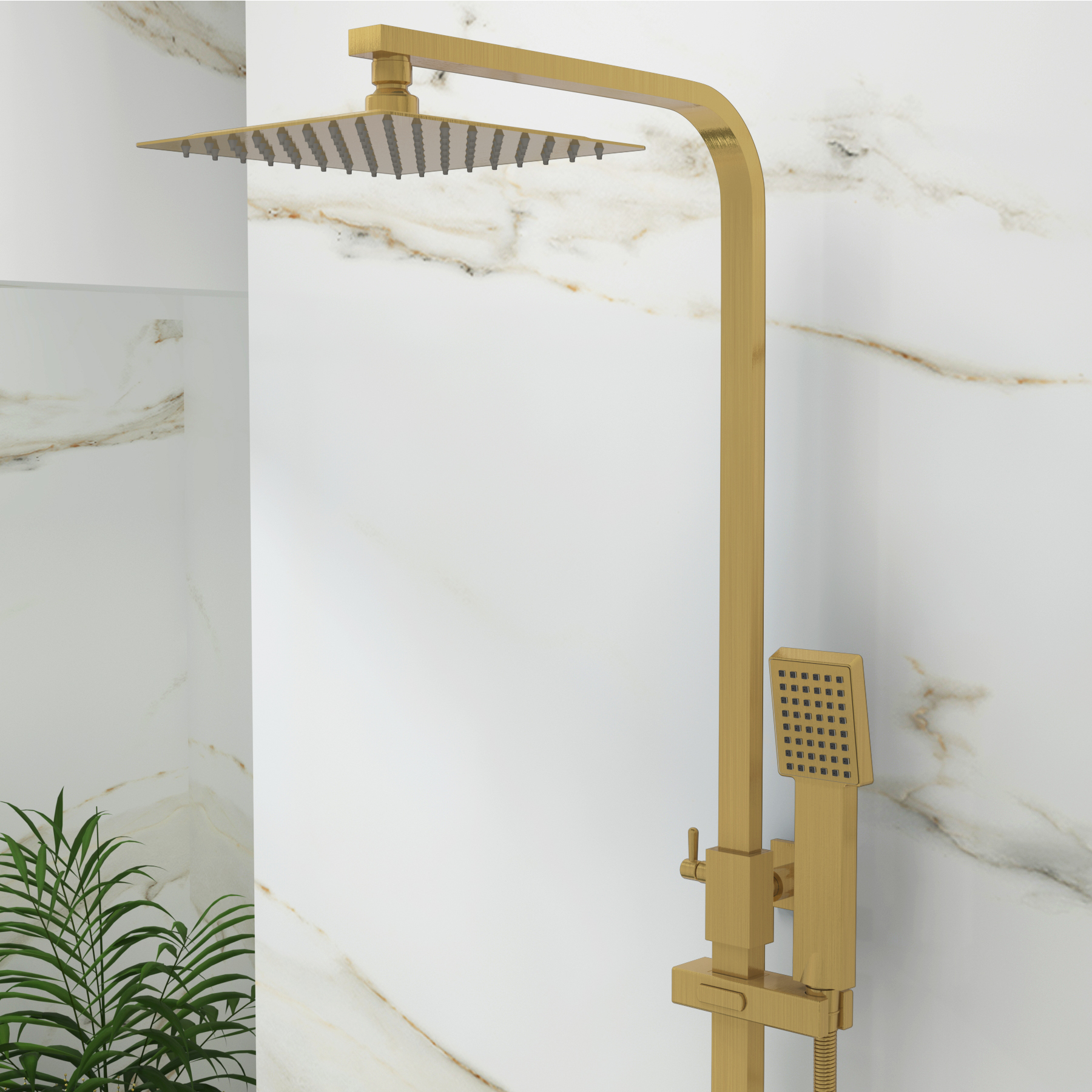 Euston Brushed Brass Square Thermostatic Valve Bar Rigid Riser Shower Set