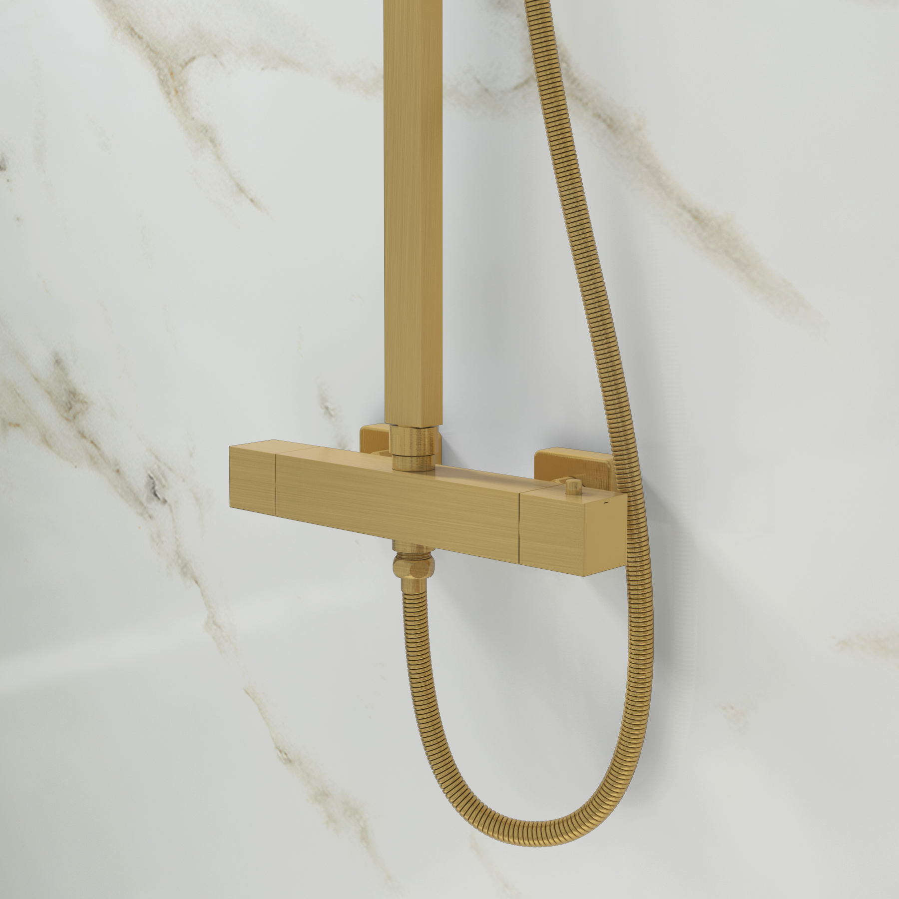 Euston Brushed Brass Square Thermostatic Valve Bar Rigid Riser Shower Set