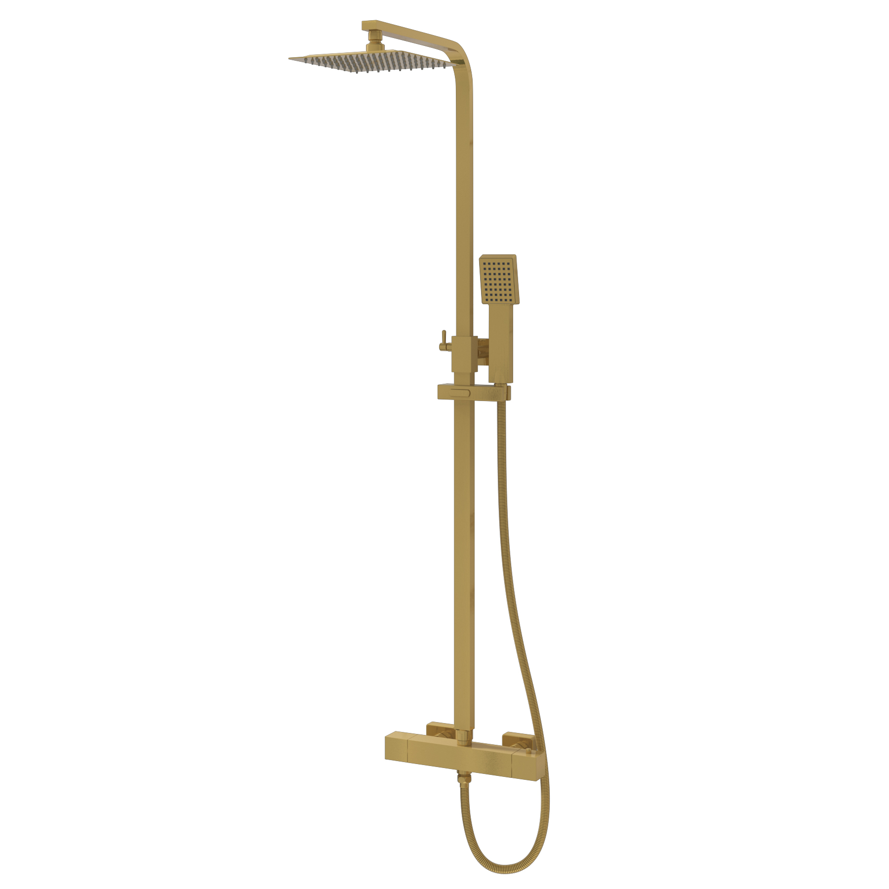 Euston Brushed Brass Square Thermostatic Valve Bar Rigid Riser Shower Set