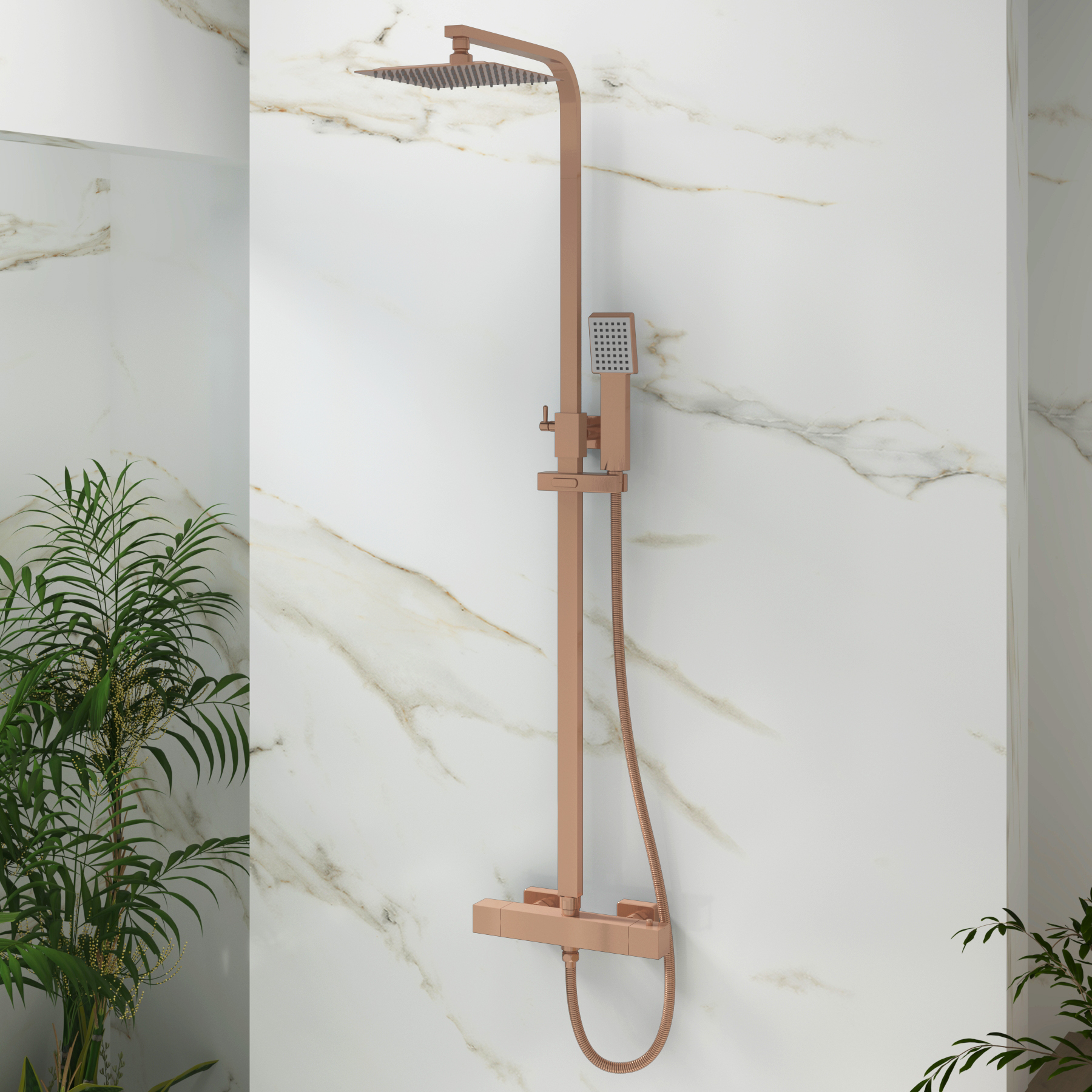 Euston Brushed Bronze  Square Thermostatic Valve Bar Rigid Riser Shower Set