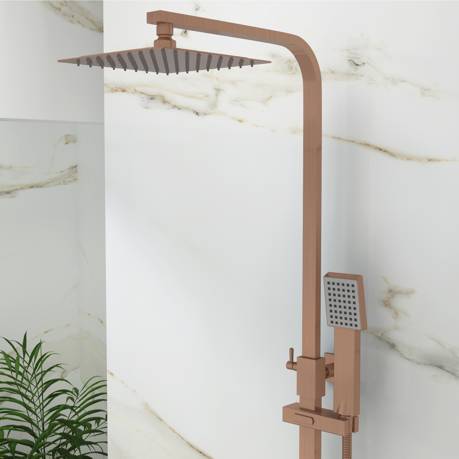 Euston Brushed Bronze  Square Thermostatic Valve Bar Rigid Riser Shower Set