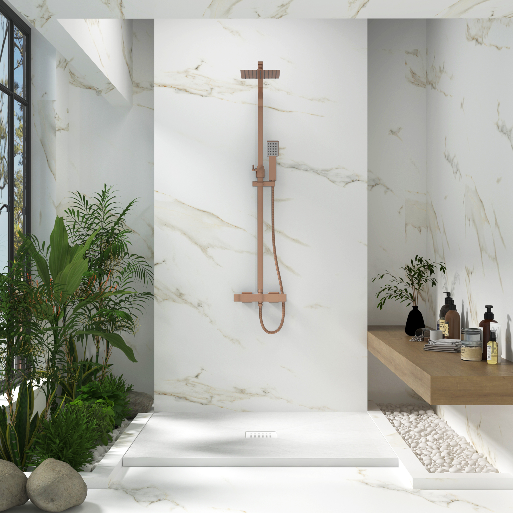 Euston Brushed Bronze  Square Thermostatic Valve Bar Rigid Riser Shower Set