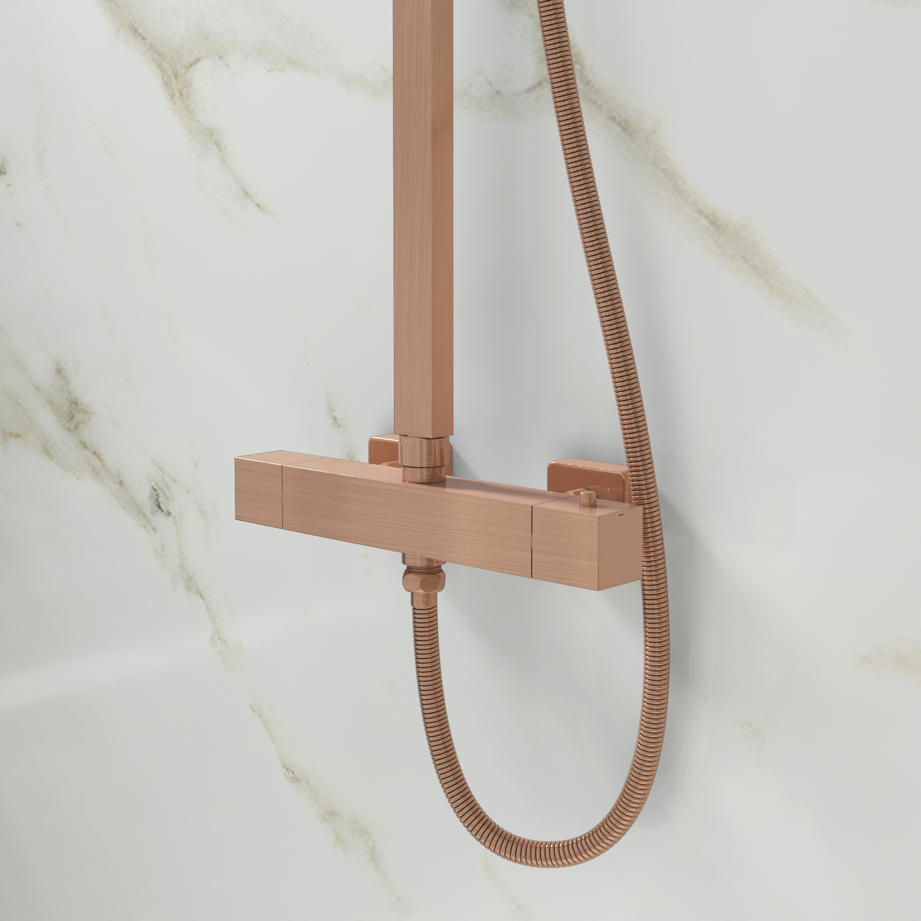 Euston Brushed Bronze  Square Thermostatic Valve Bar Rigid Riser Shower Set