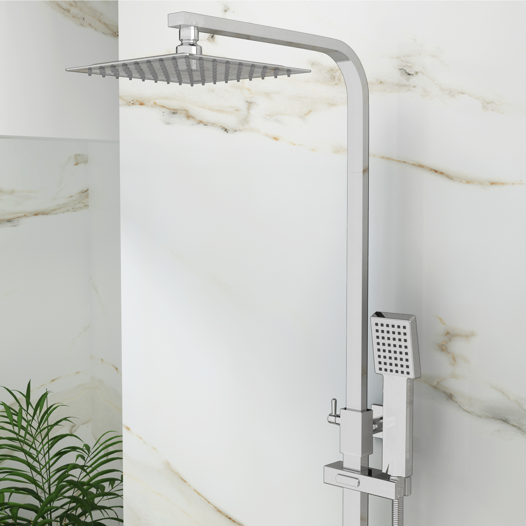 Euston Chrome Square Thermostatic Valve Bar Rigid Riser Shower Set