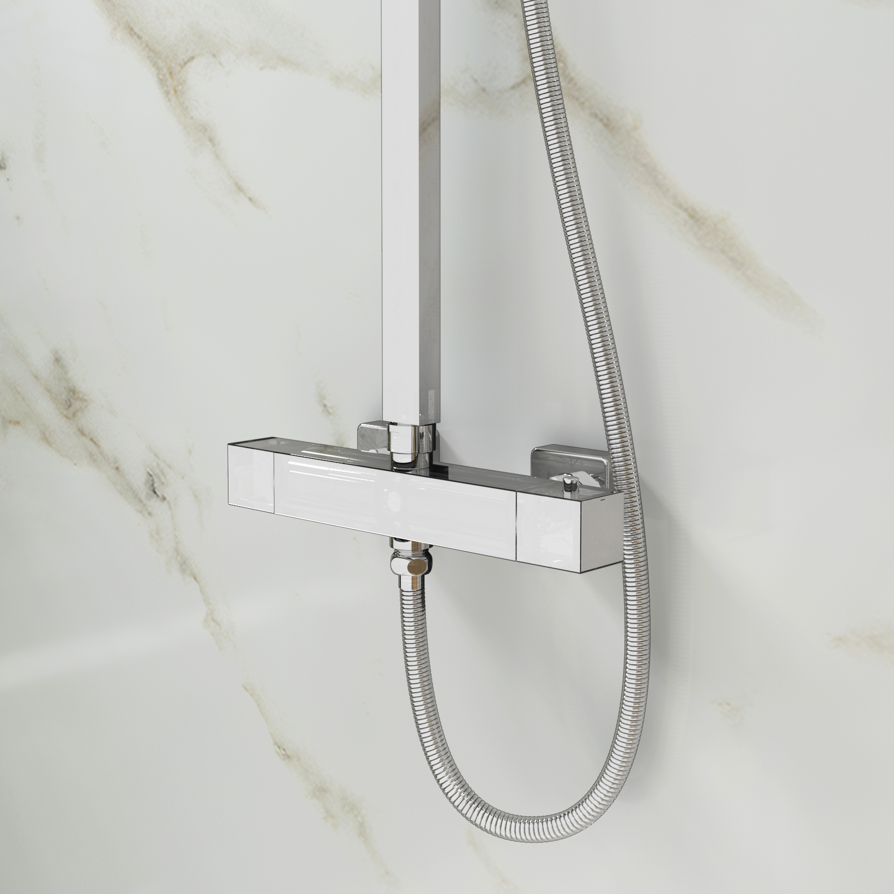 Euston Chrome Square Thermostatic Valve Bar Rigid Riser Shower Set