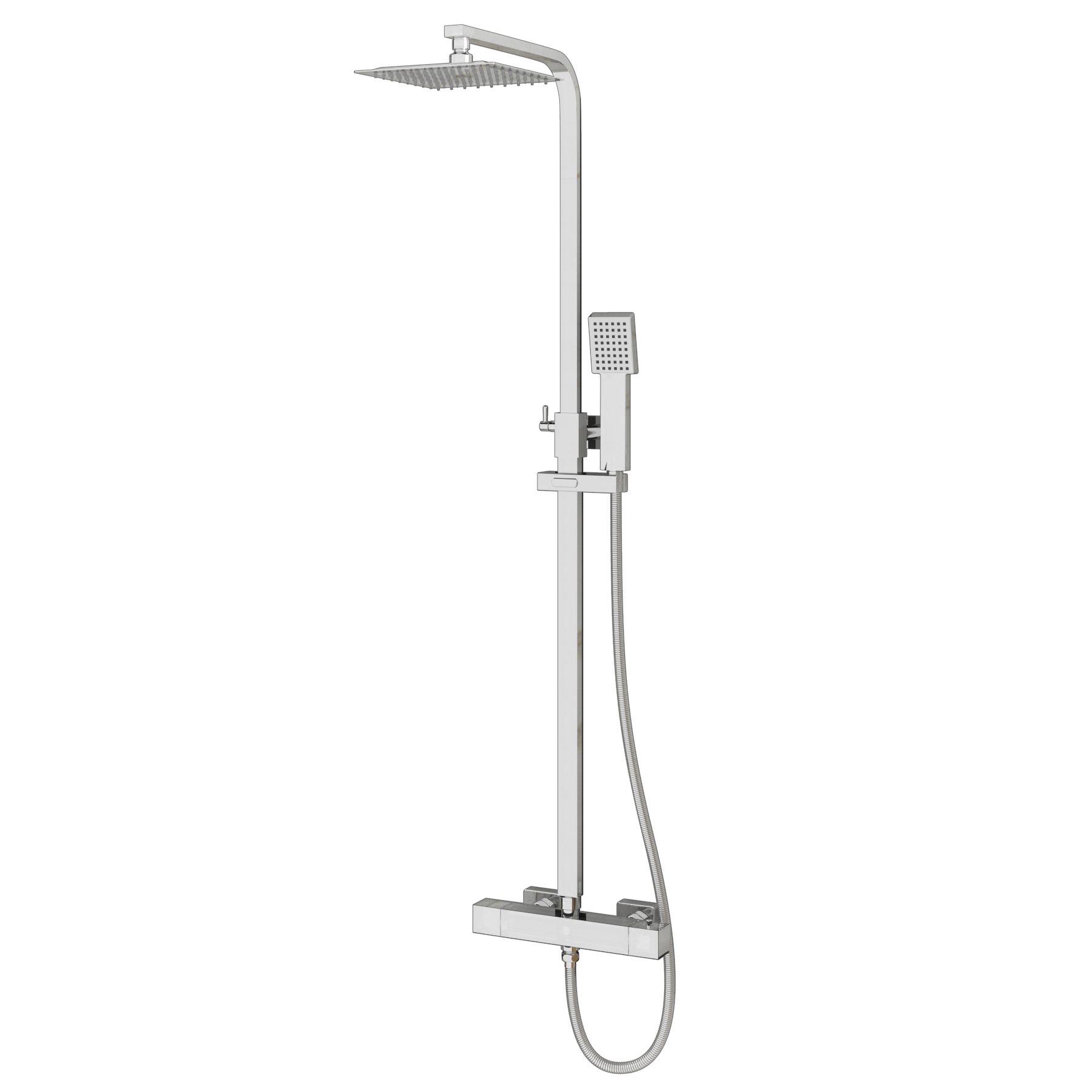 Euston Chrome Square Thermostatic Valve Bar Rigid Riser Shower Set
