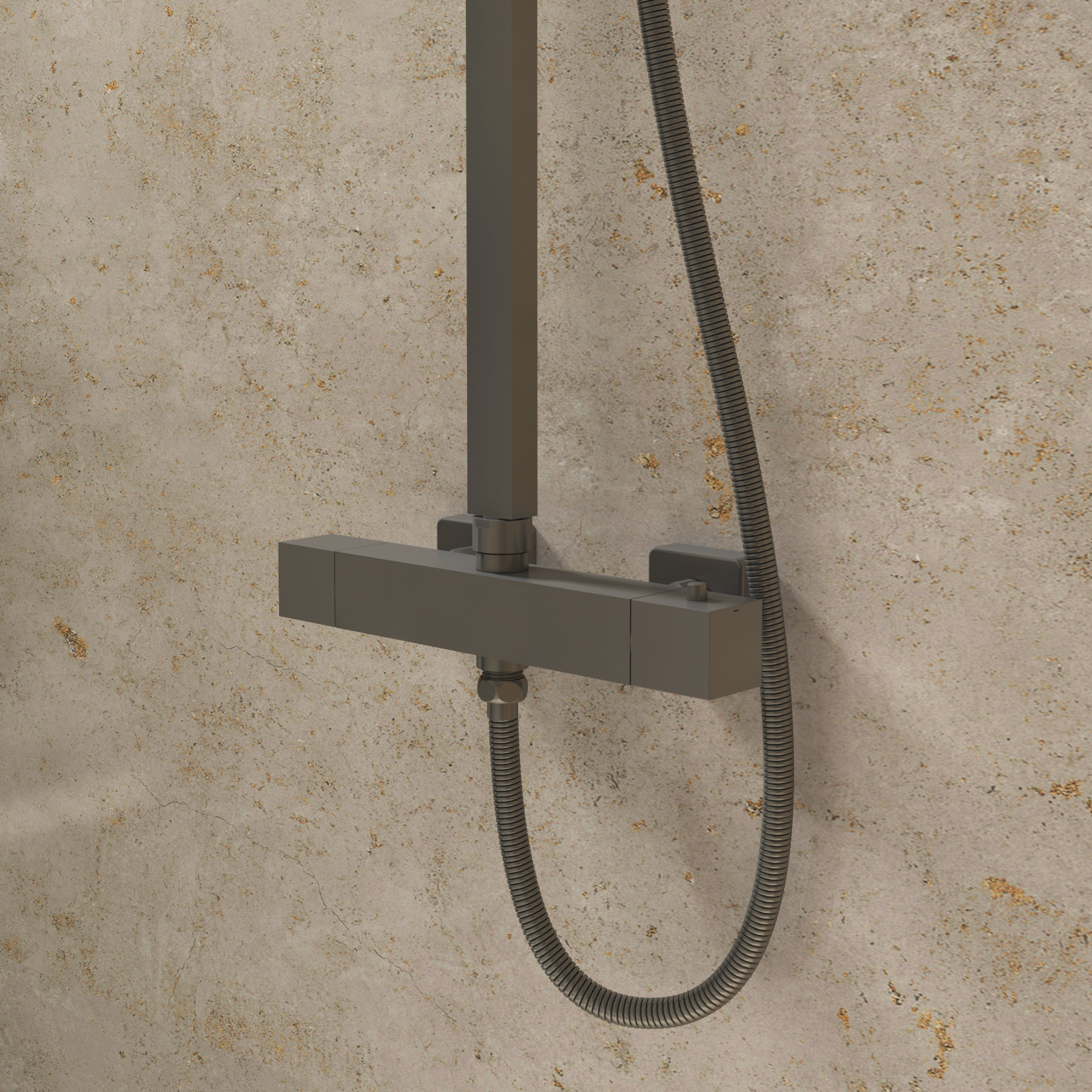 Euston Gun Metal Grey Square Thermostatic Valve Bar Rigid Riser Shower Set
