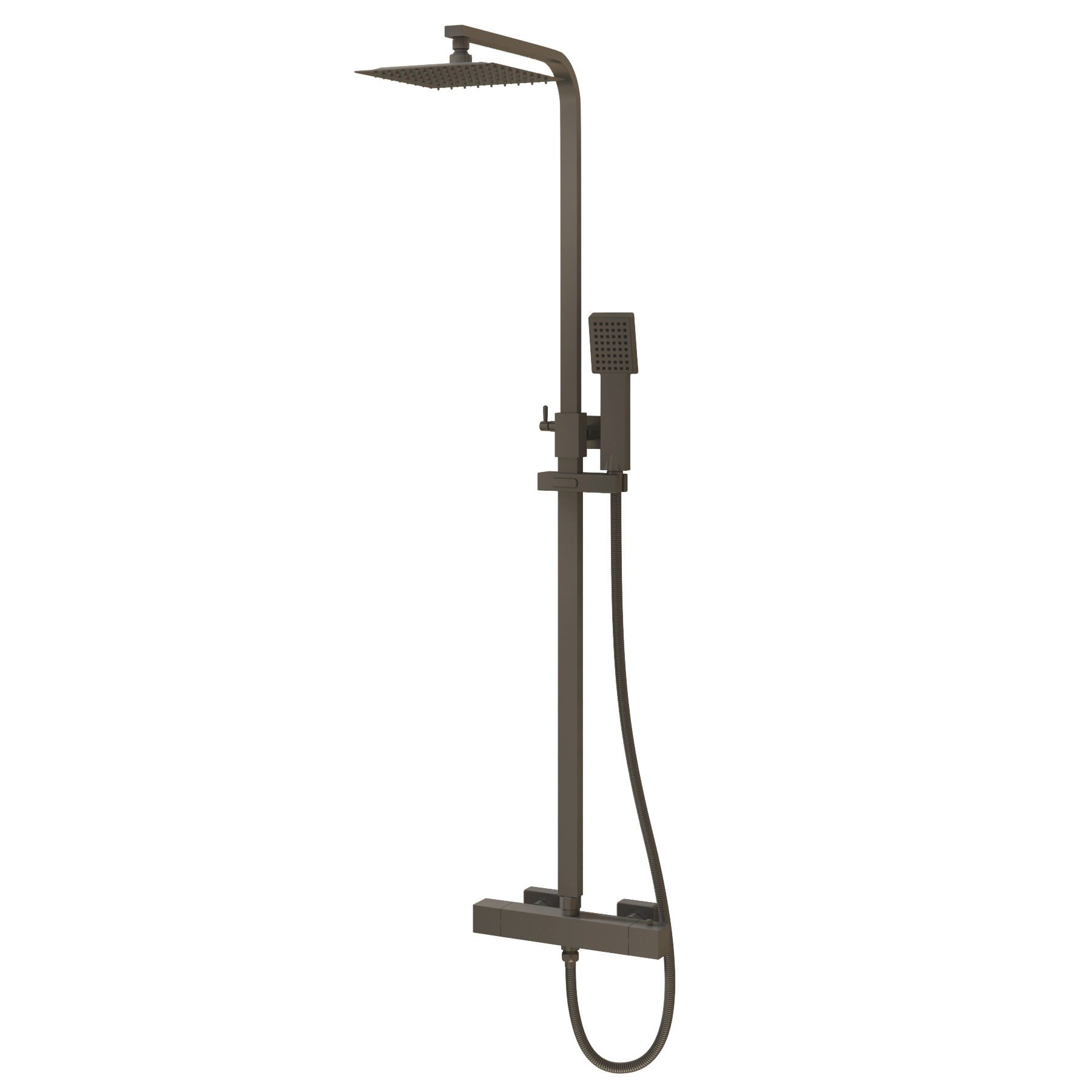 Euston Gun Metal Grey Square Thermostatic Valve Bar Rigid Riser Shower Set