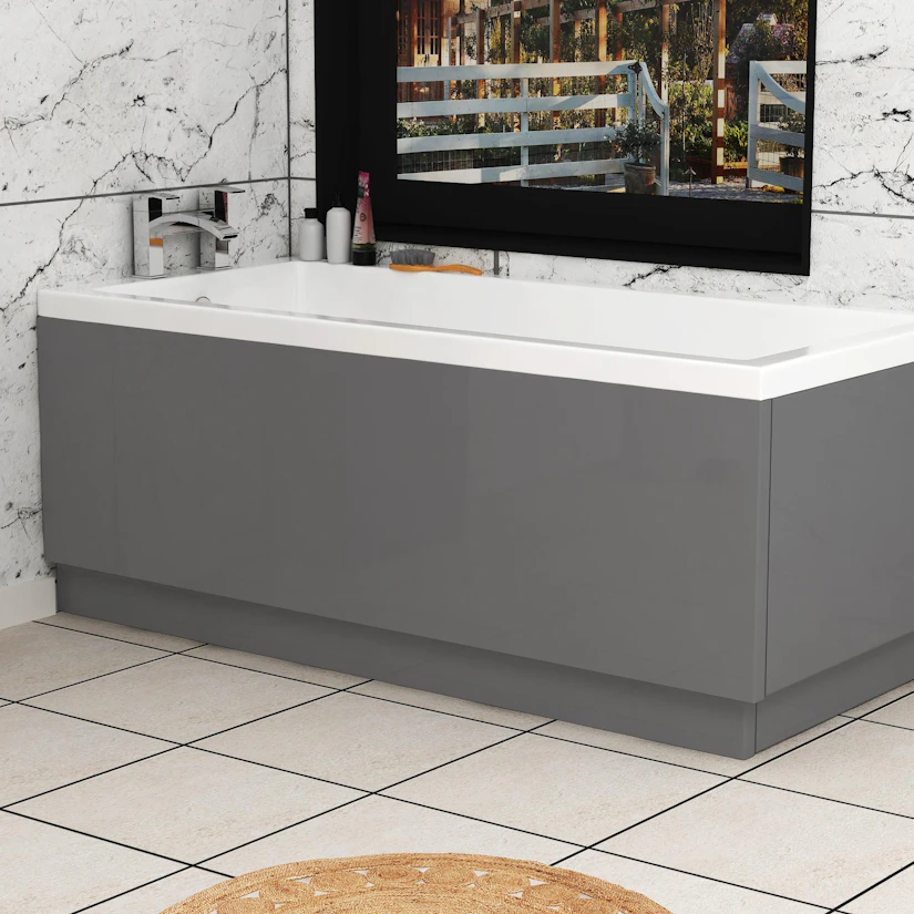Turin 1800mm Indigo Grey Gloss Bath MDF Front Panel - Wooden | Royal ...