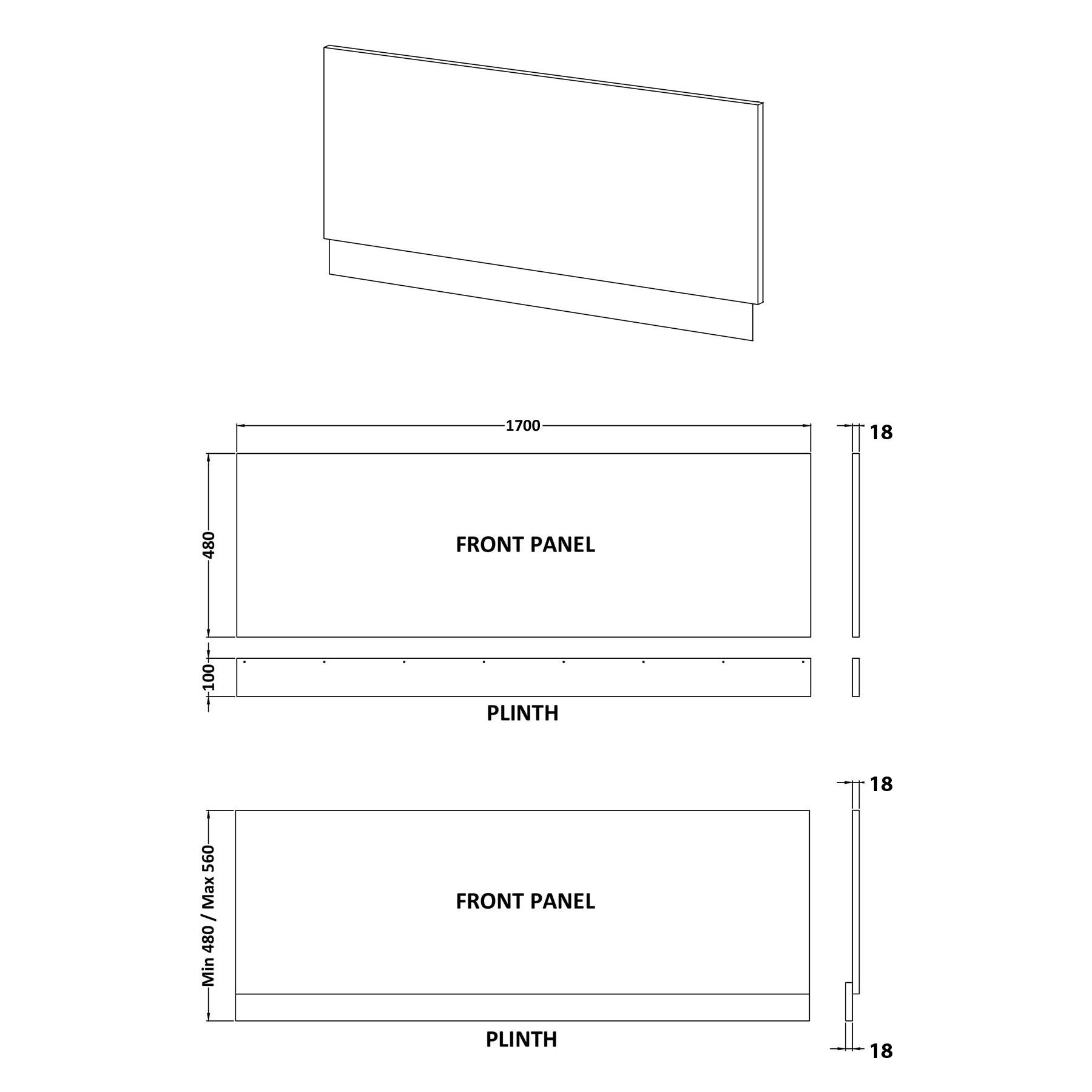 Turin 1700mm High Gloss White Bath MDF Front Panel - Wooden
