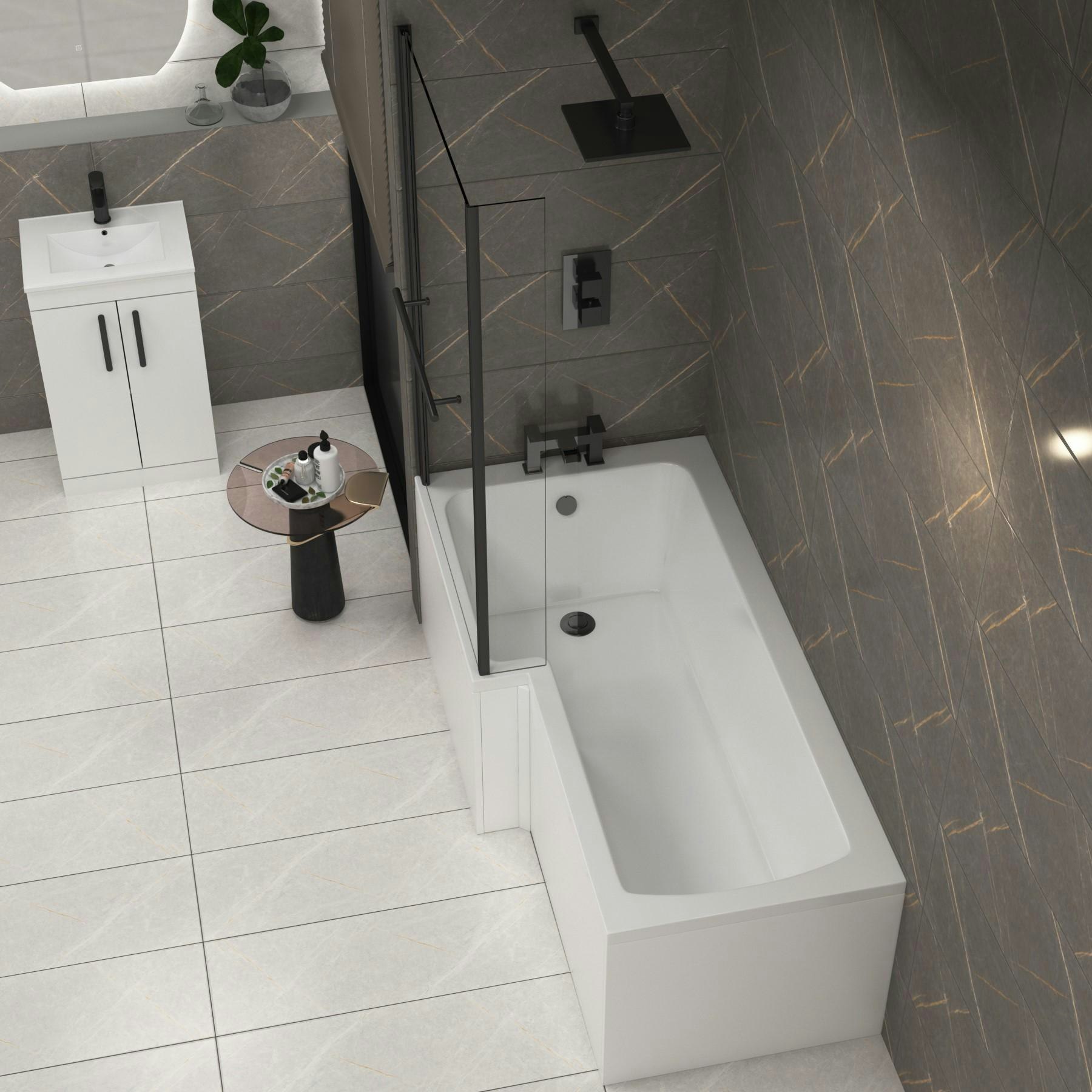 Modern Qubix LShaped Shower Bathtub with Black Fixed Screen In Various