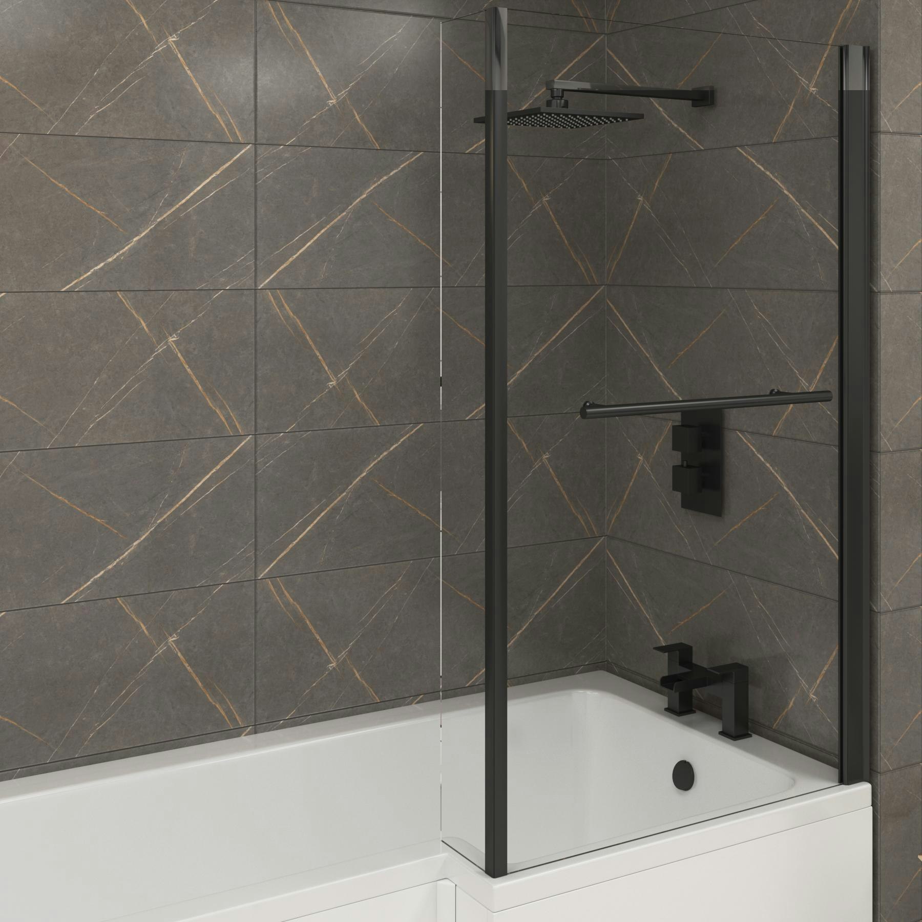 Modern Qubix LShaped Shower Bathtub with Black Fixed Screen In Various