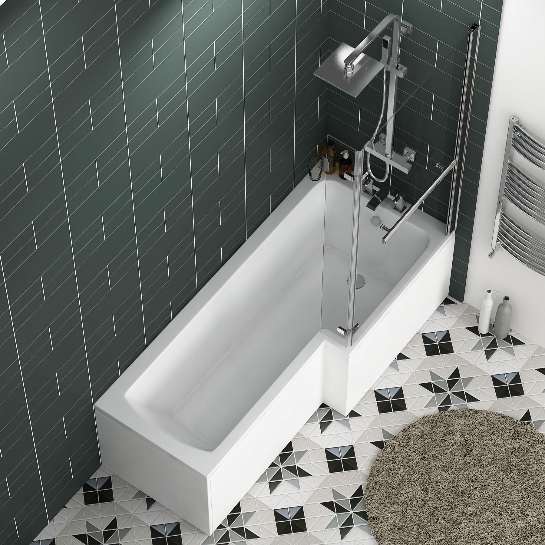 Right Handed L shaped Shower Bath 1500