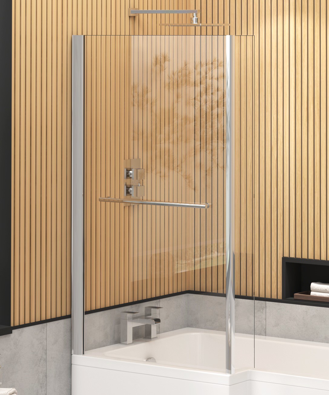 Modern Qubix L-Shaped Shower Bath tub with Fixed Screen In Multiple Bath Sizes