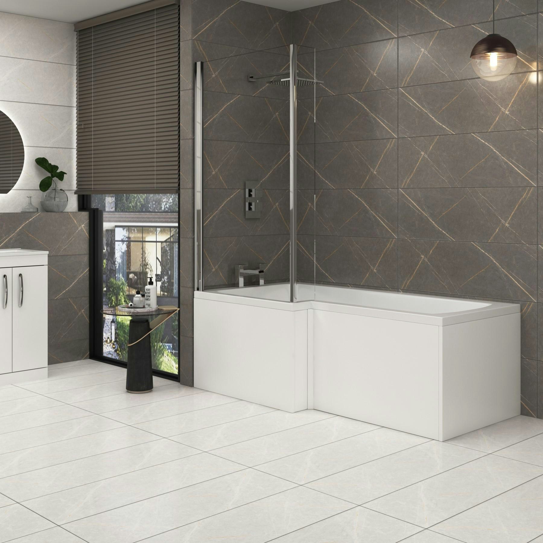 Qubix 1500/1600/1700mm Left Hand LShaped Shower Bath tub with Shower