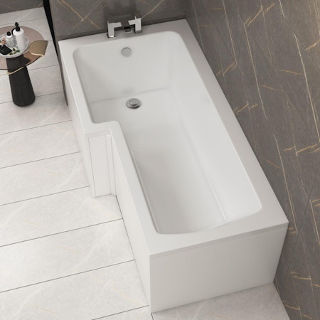 Qubix Left Hand L-Shaped Square Shower Bath tub in Various Sizes - Optional Panel