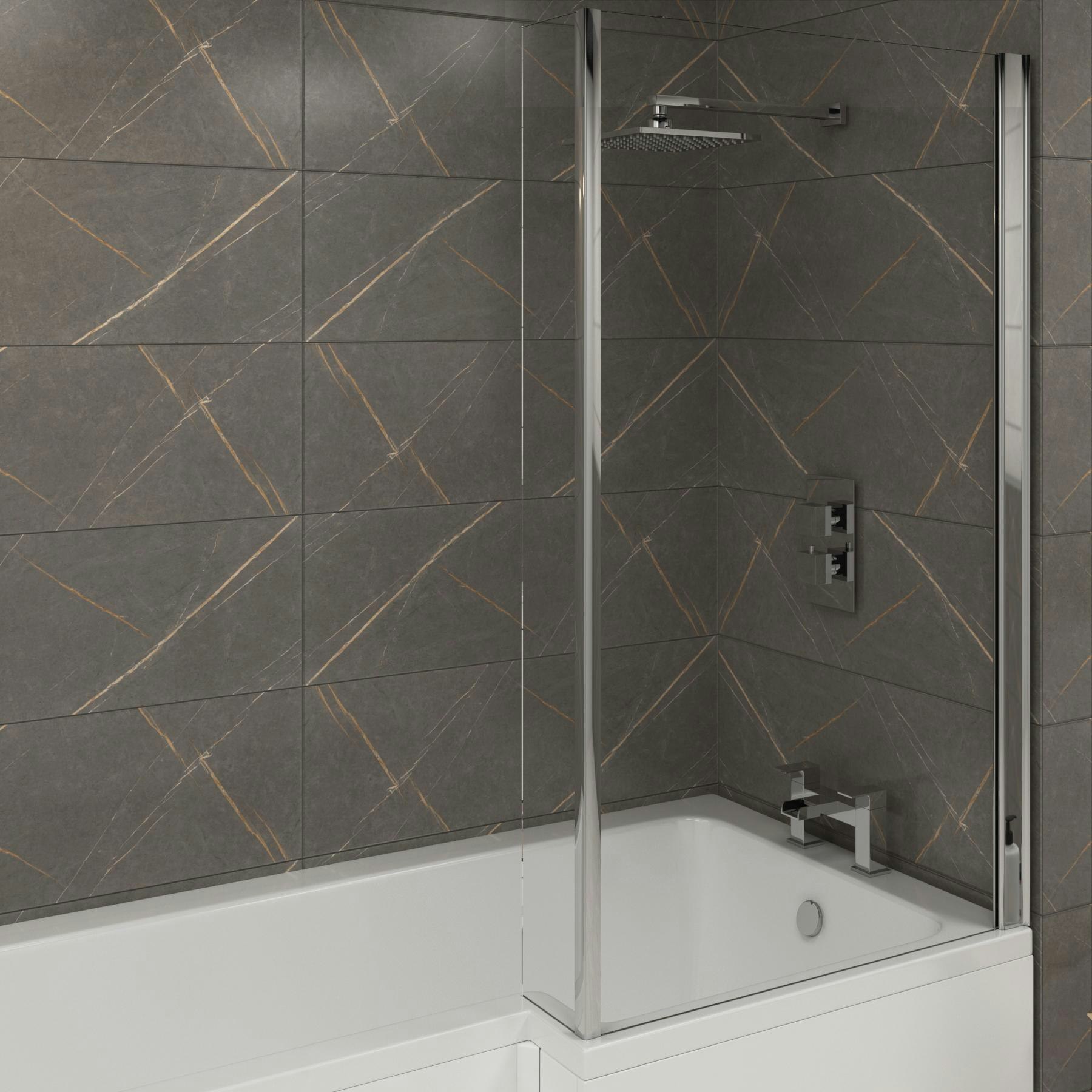 Qubix 1600 x 850mm Right Hand L Shaped Shower Bath tub with Screen