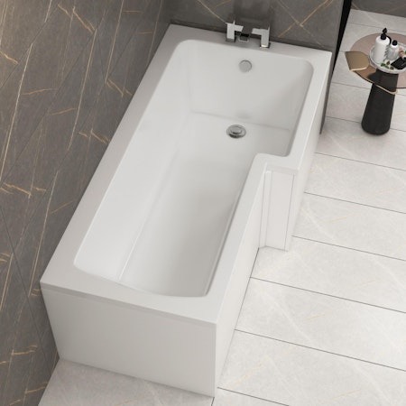 Qubix Right Hand L-Shaped Square Shower Bath tub in Various Sizes - Optional Panel