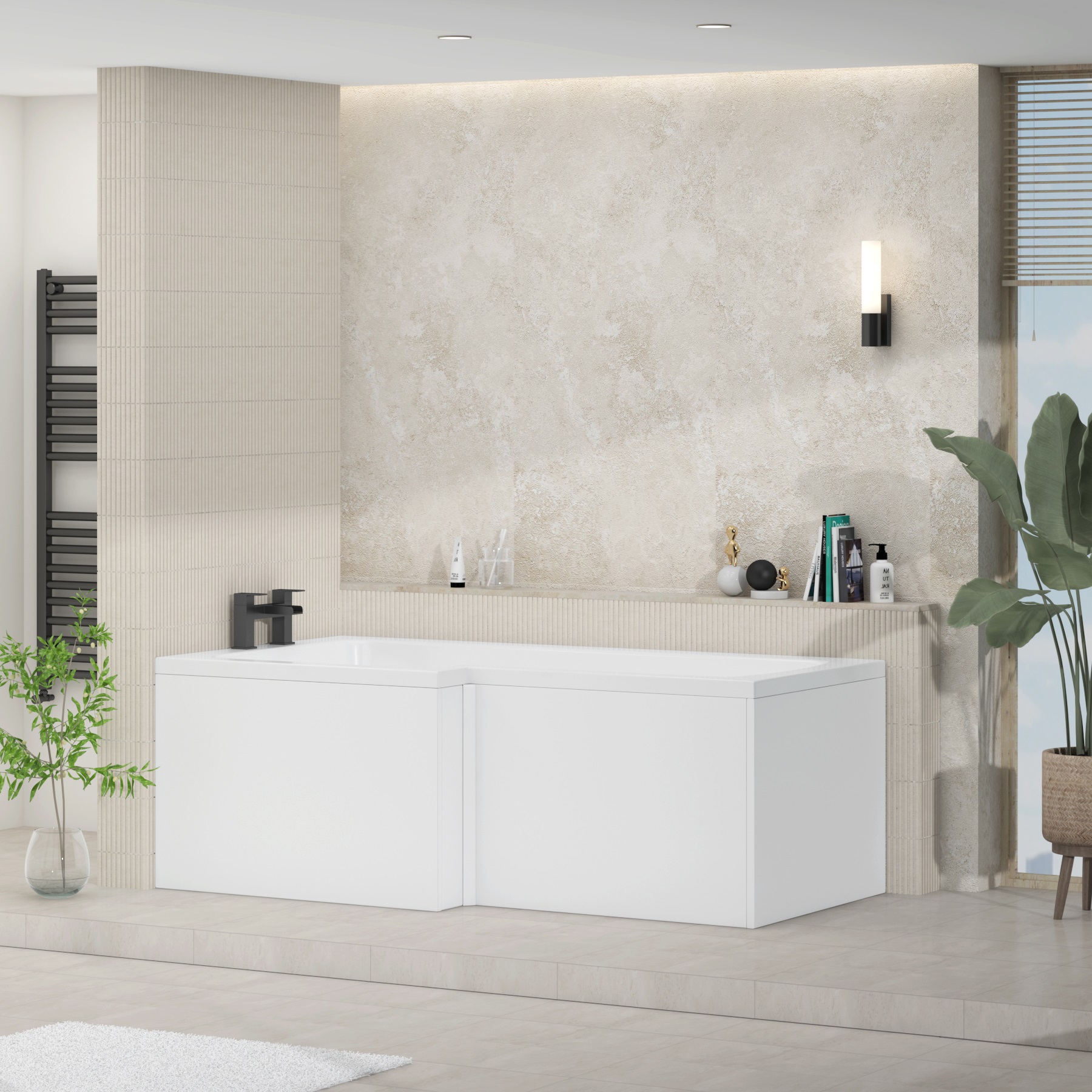 Qubix 1500 x 850mm Left Hand Square Shower Bath tub with Leg Set