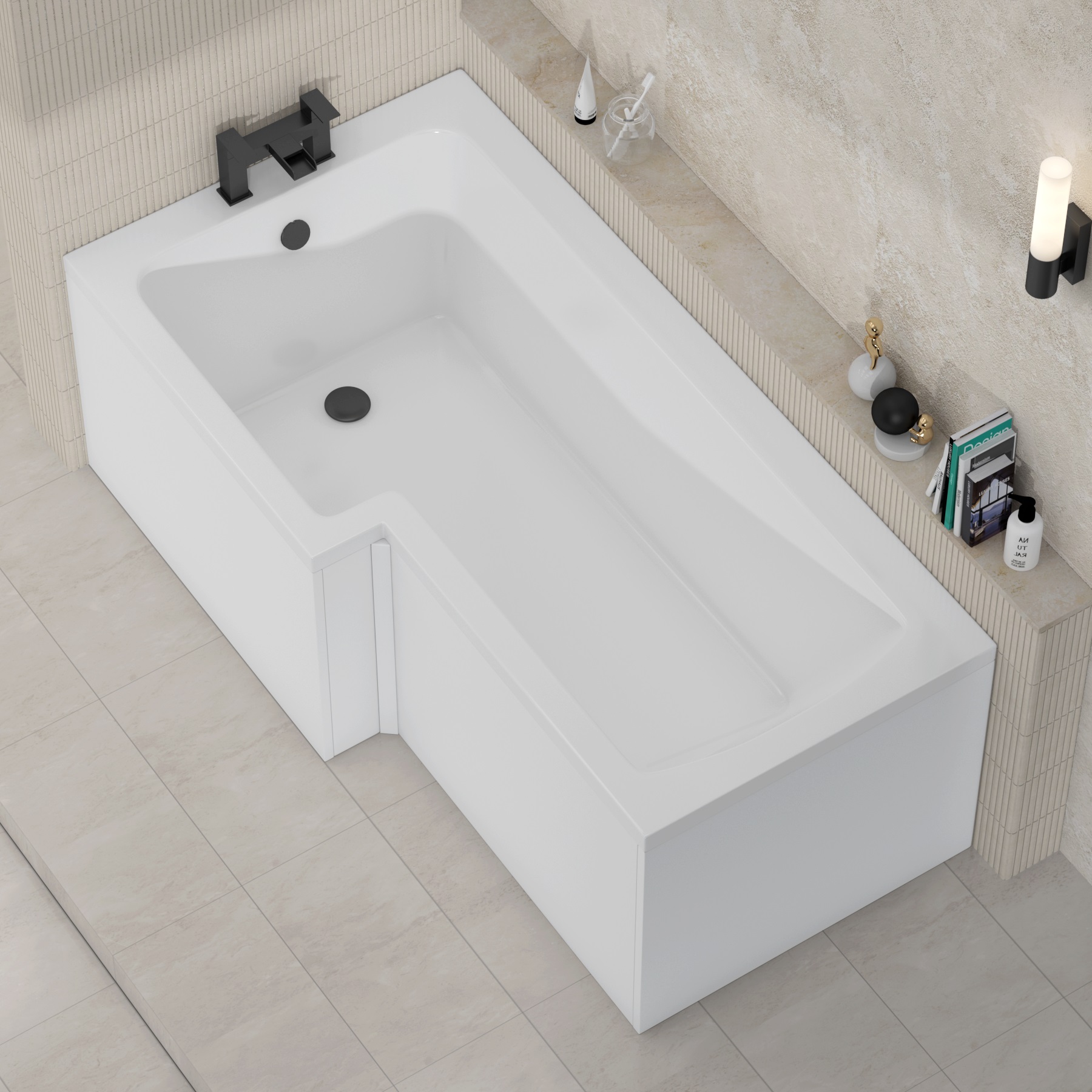 Qubix 1500 x 850mm Left Hand Square Shower Bath tub with Leg Set