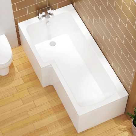Qubix Left Hand L-Shaped Square Shower Bath tub in Various Sizes - Optional MDF Panels