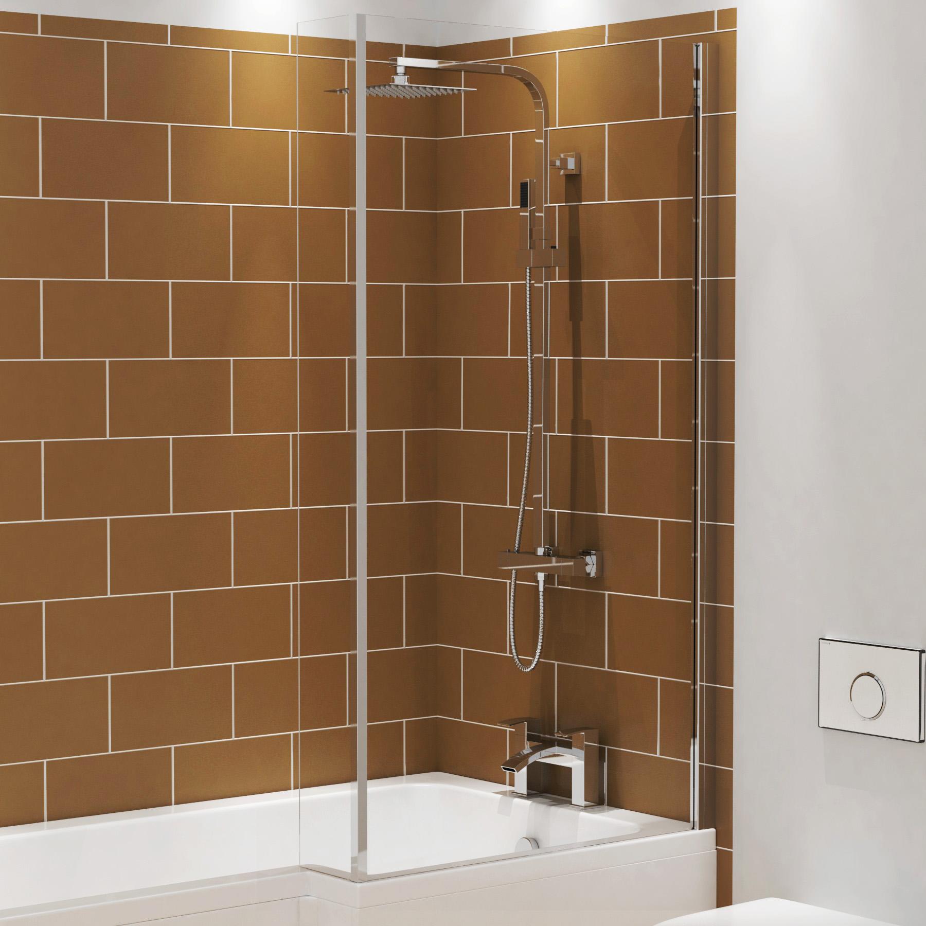 Qubix 1500 x 850mm Right Hand L Shaped Shower Bath tub with Screen & MDF Front Bath Panel