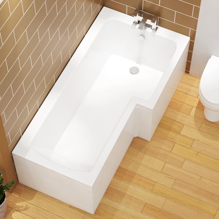 Qubix Right Hand L-Shaped Square Shower Bath tub - Optional MDF Panels