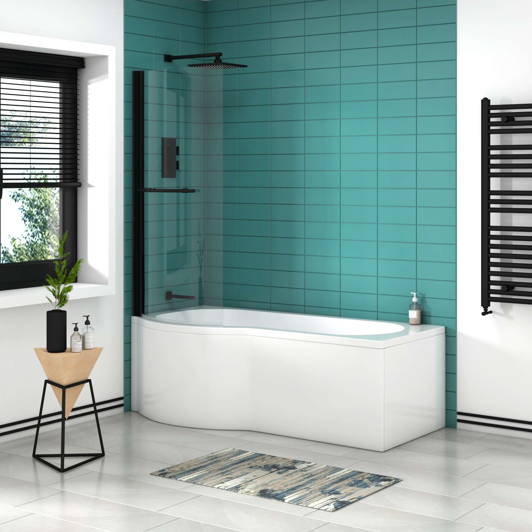 P shaped bath 2025 screen with towel rail