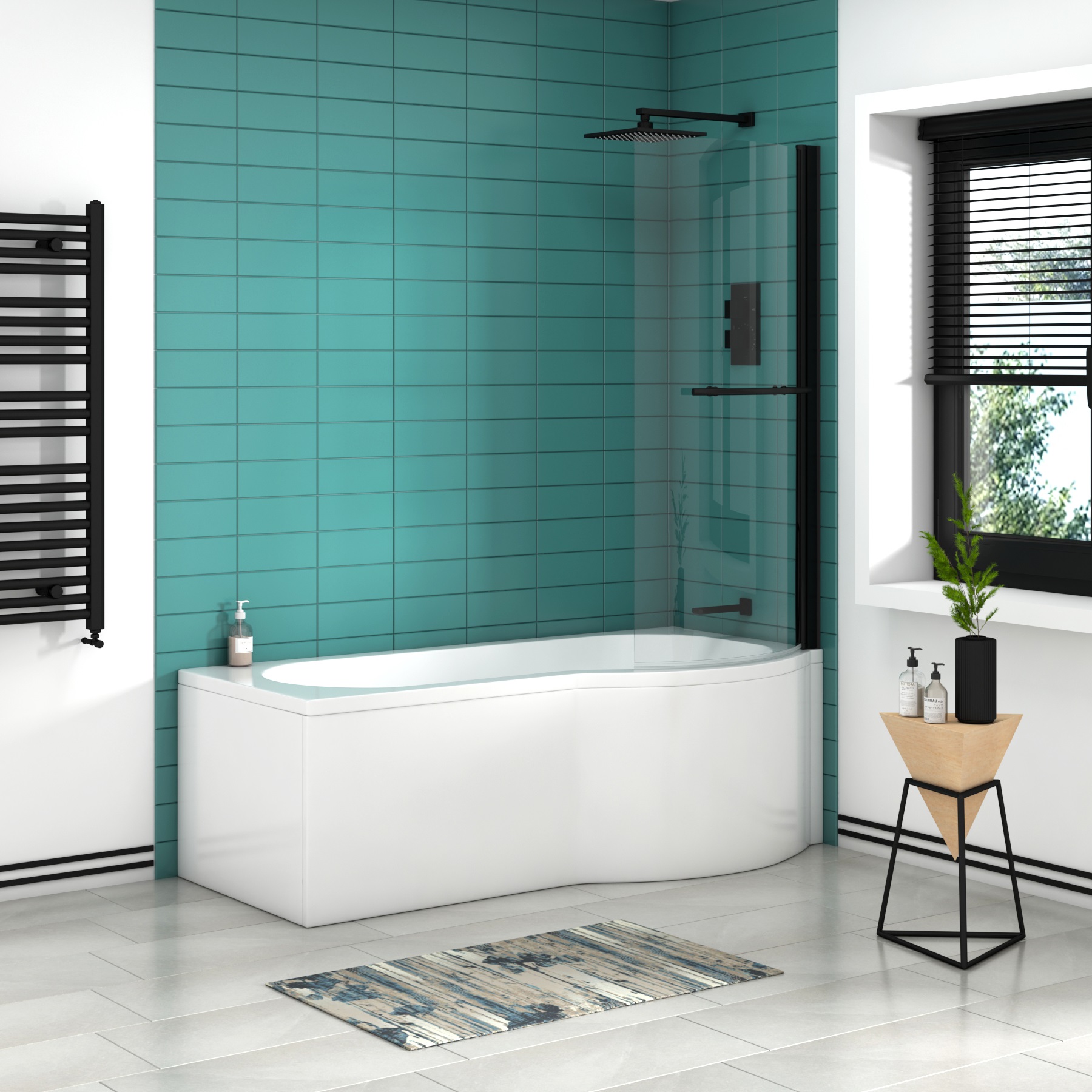 Elva 1500 x 850mm Right Hand Curved P-Shaped Shower Bath tub with