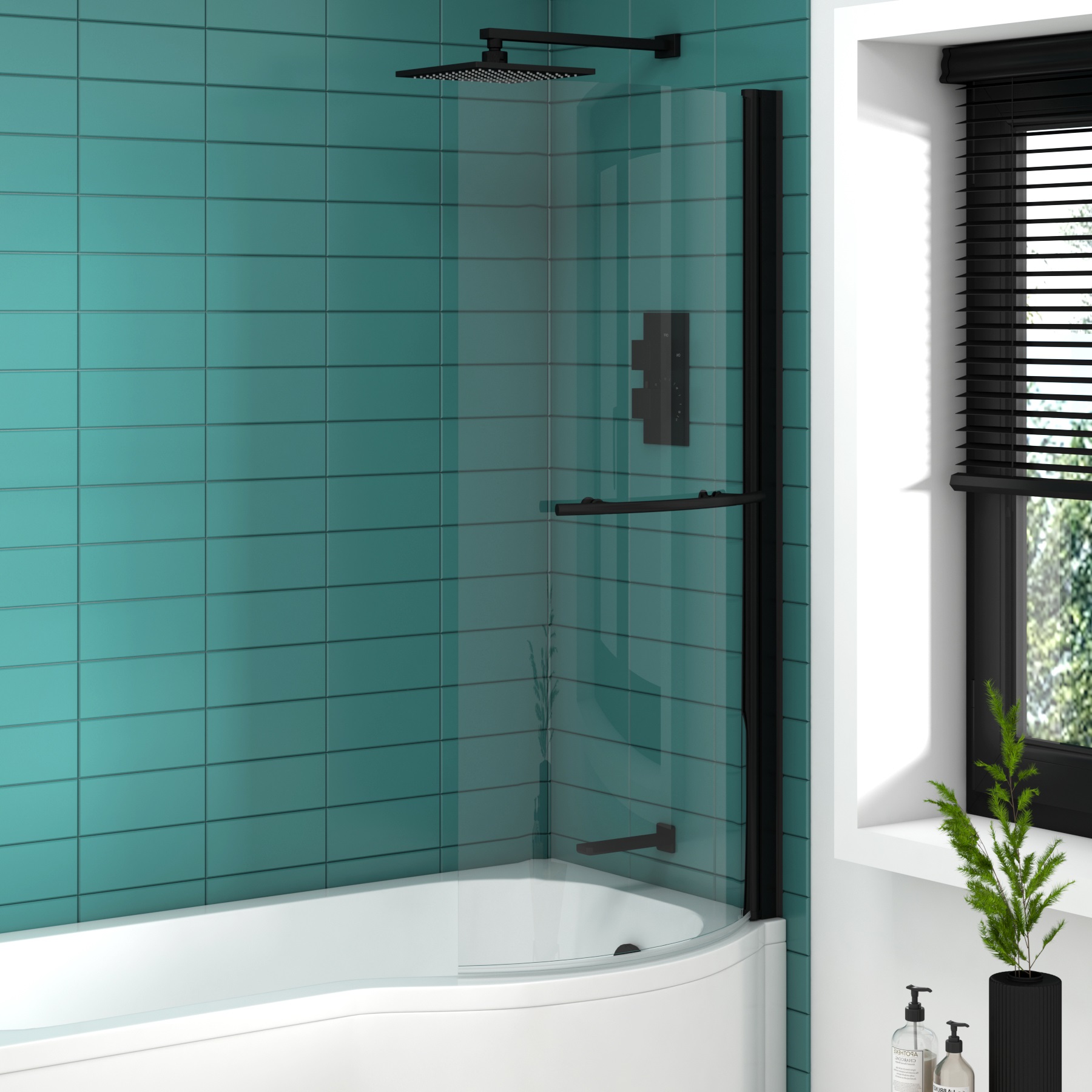 P shaped bath online screen with towel rail