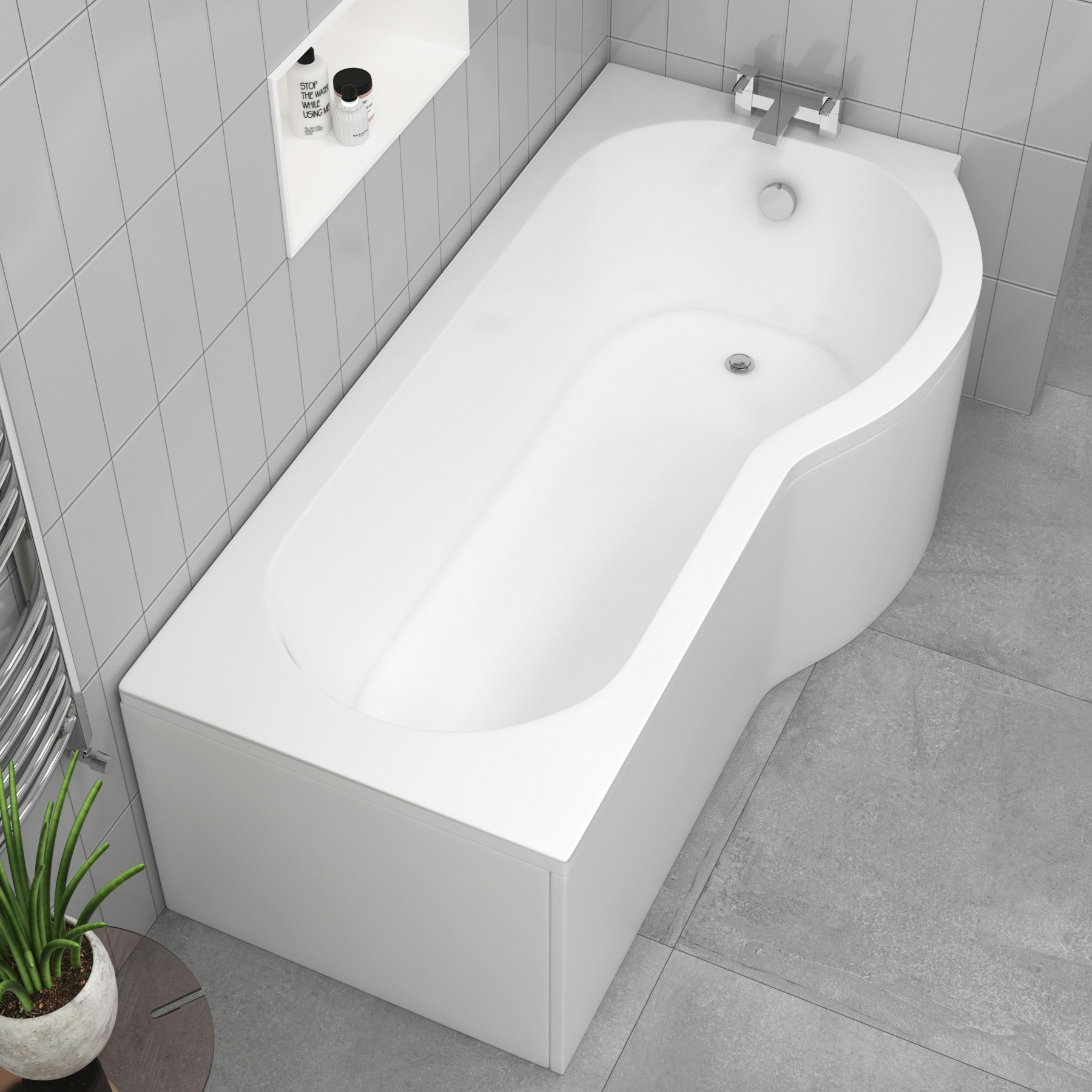 Abacus Curved PShaped Shower Bath tub & Shower Screen with Towel Rail