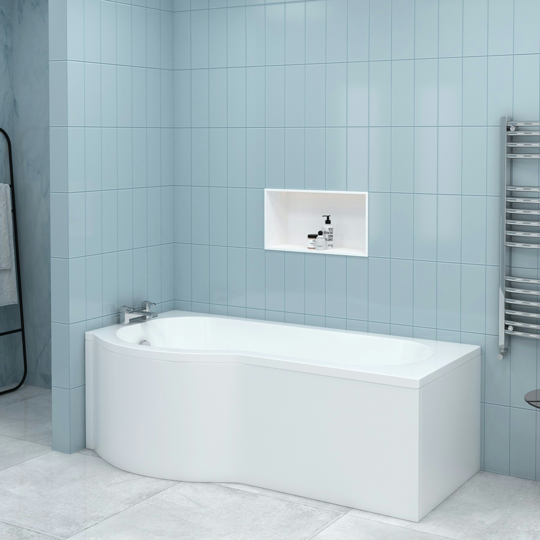 Abacus 1700 x 850mm PShaped Left Hand Shower Bath tub with Leg Set