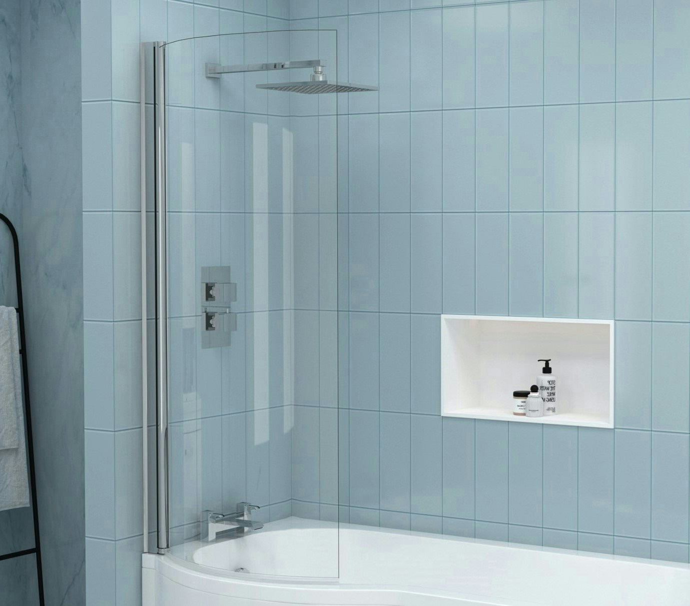 Abacus Curved PShaped Shower Bath tub & Shower Screen with Knob in
