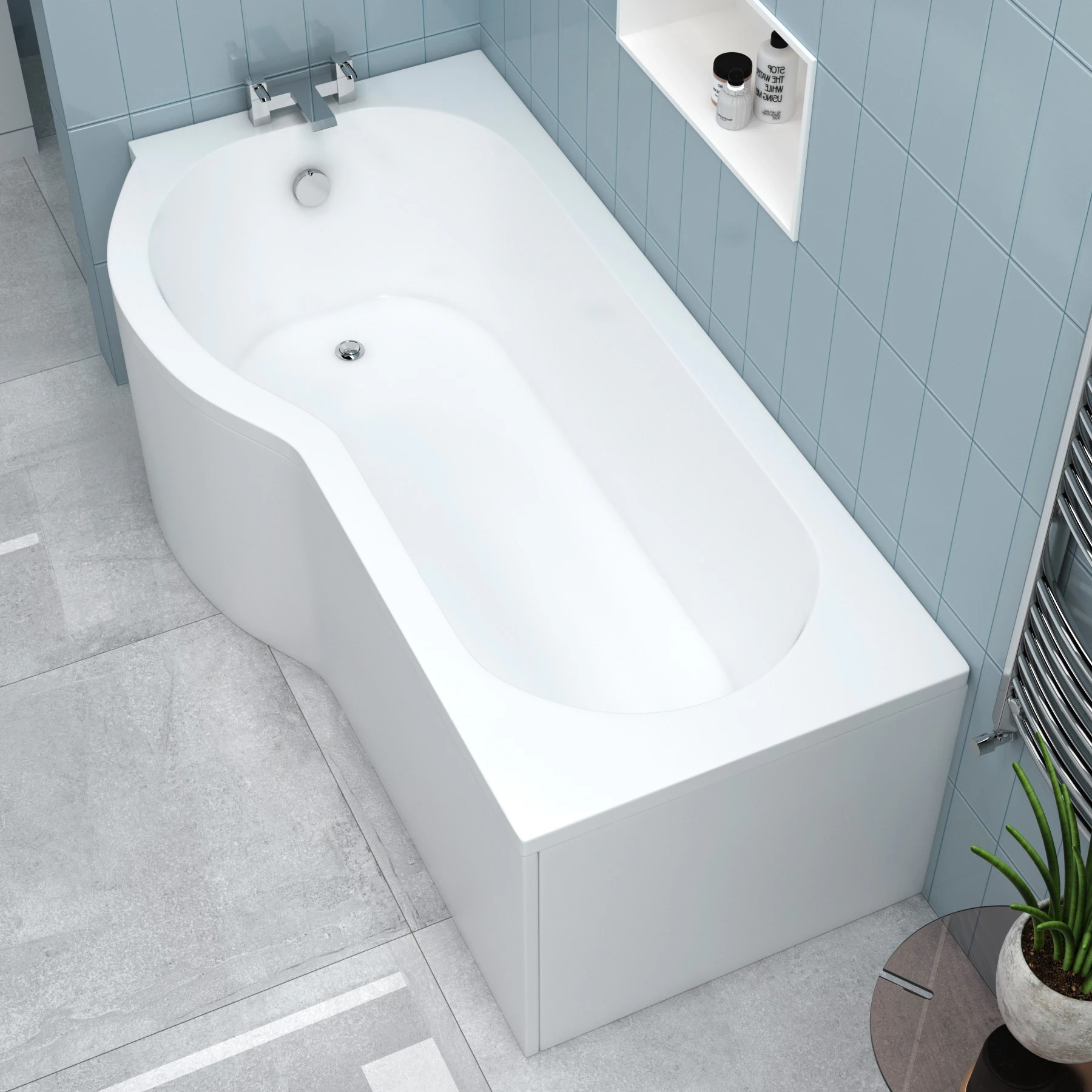 Elva 1500 / 1600 / 1700mm P-Shaped Left Hand Shower Bathtub - Optional ...