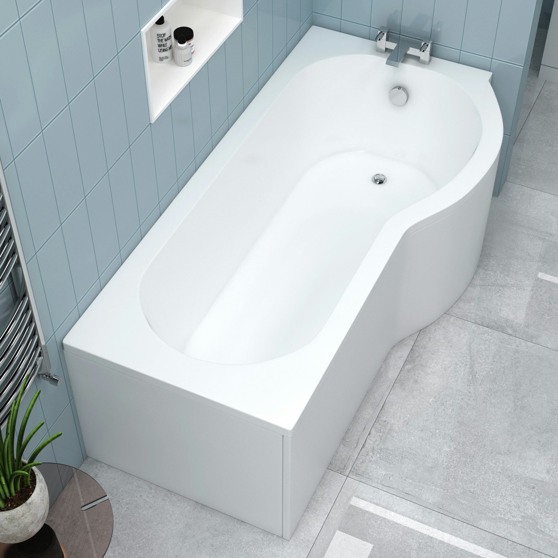 Abacus Curved PShaped Shower Bath tub & Shower Screen with Knob in