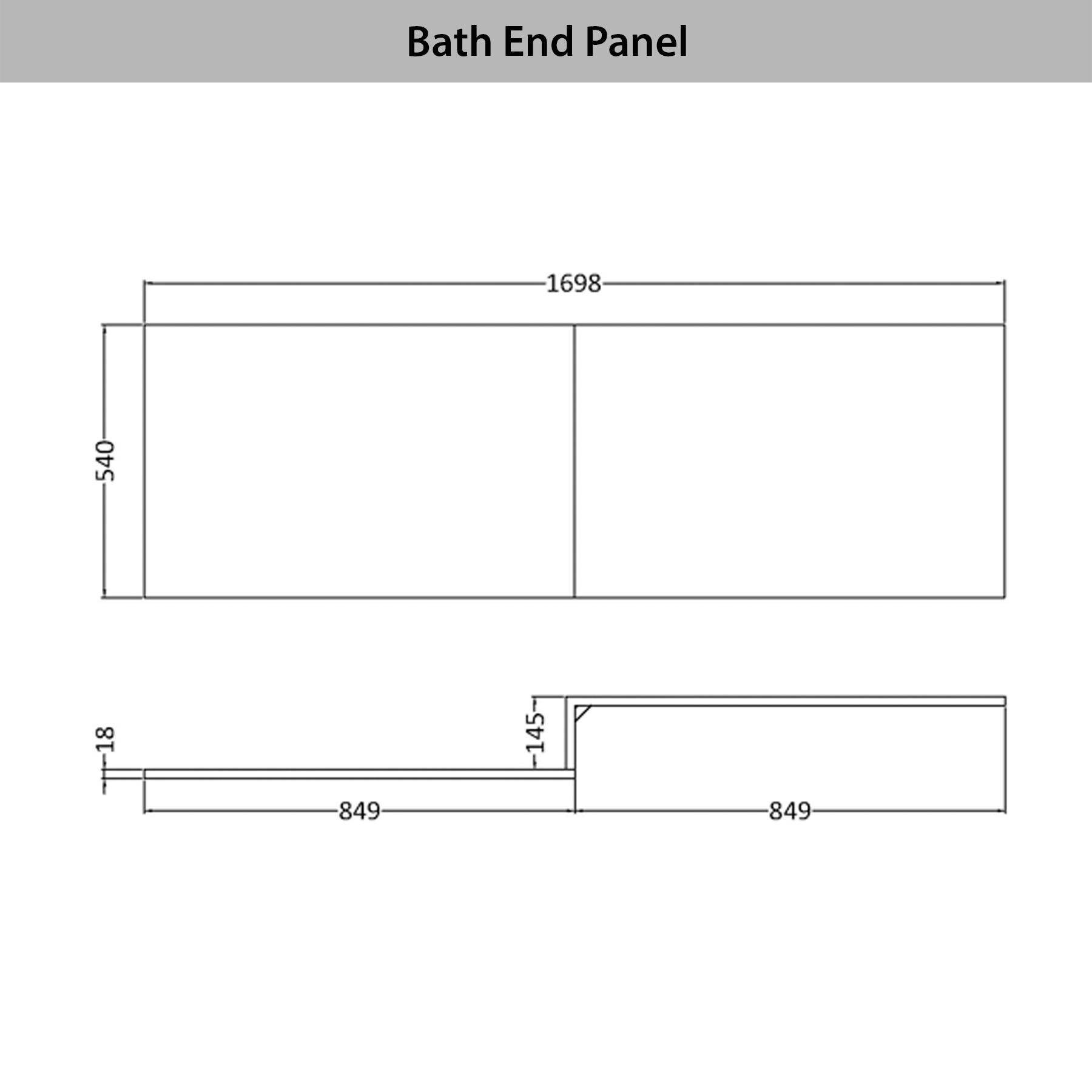 Qubix 1700 x 850mm Right Hand L Shaped Shower Bath tub with Screen & MDF Front Bath Panel