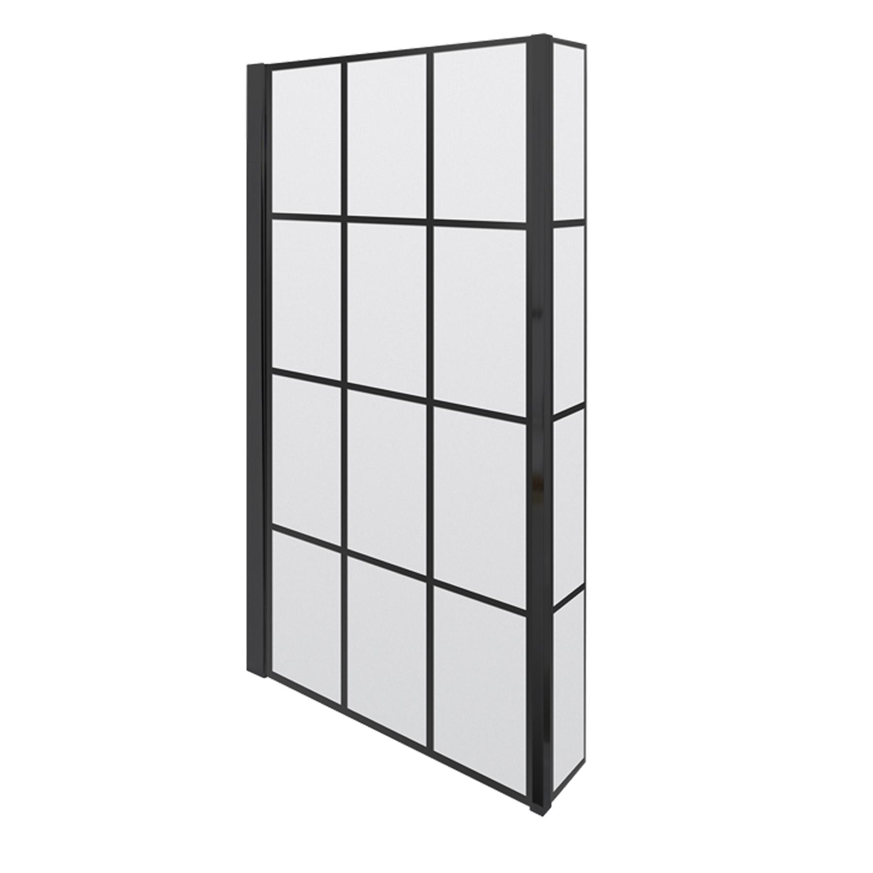 Qubix 1500/1600/1700mm Left Hand L-Shaped Shower Bath tub with Black Framed Shower Screen, Front & End Panel