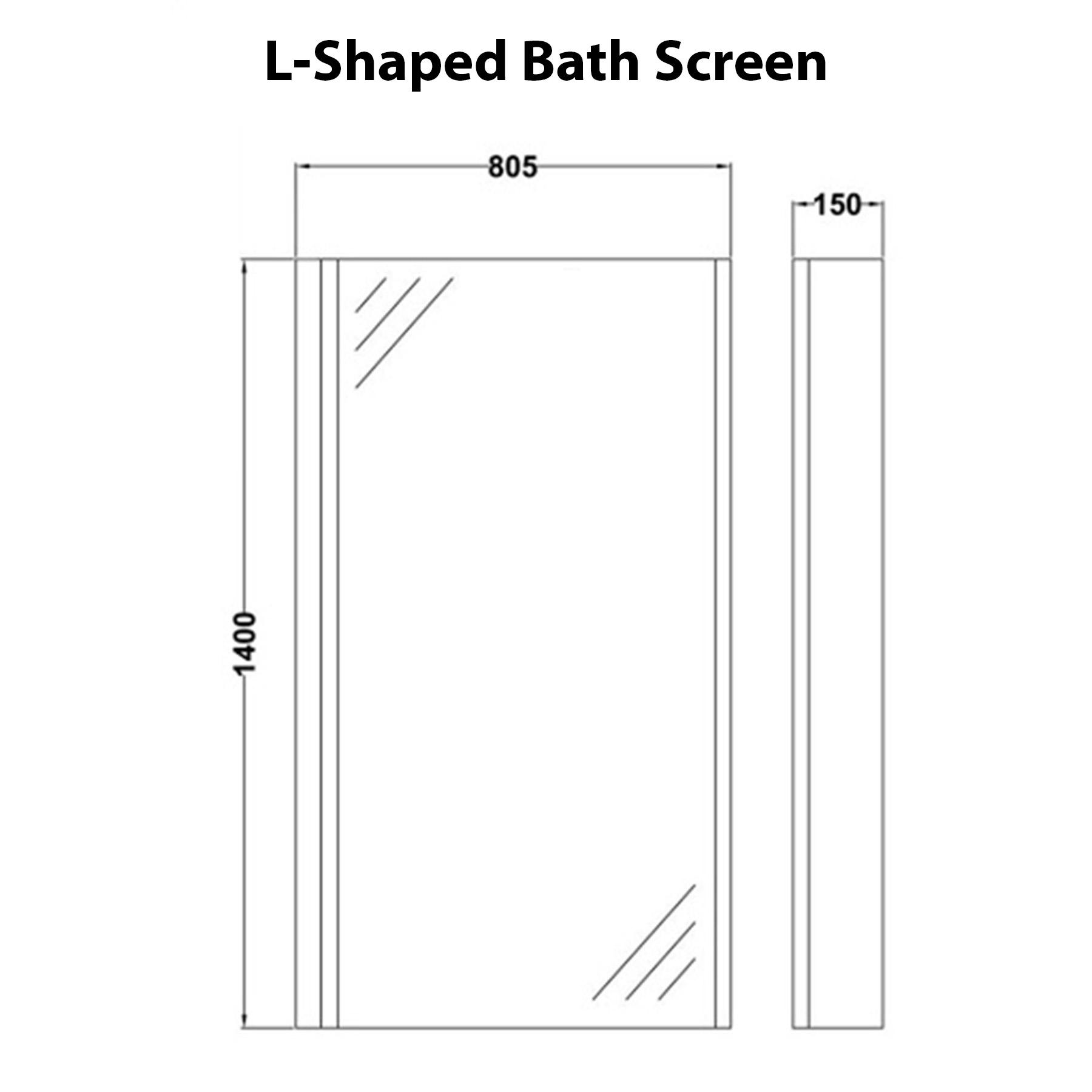 Modern Qubix 1500 x 850mm Left Hand L Shaped Shower Bath tub with Fixed Screen