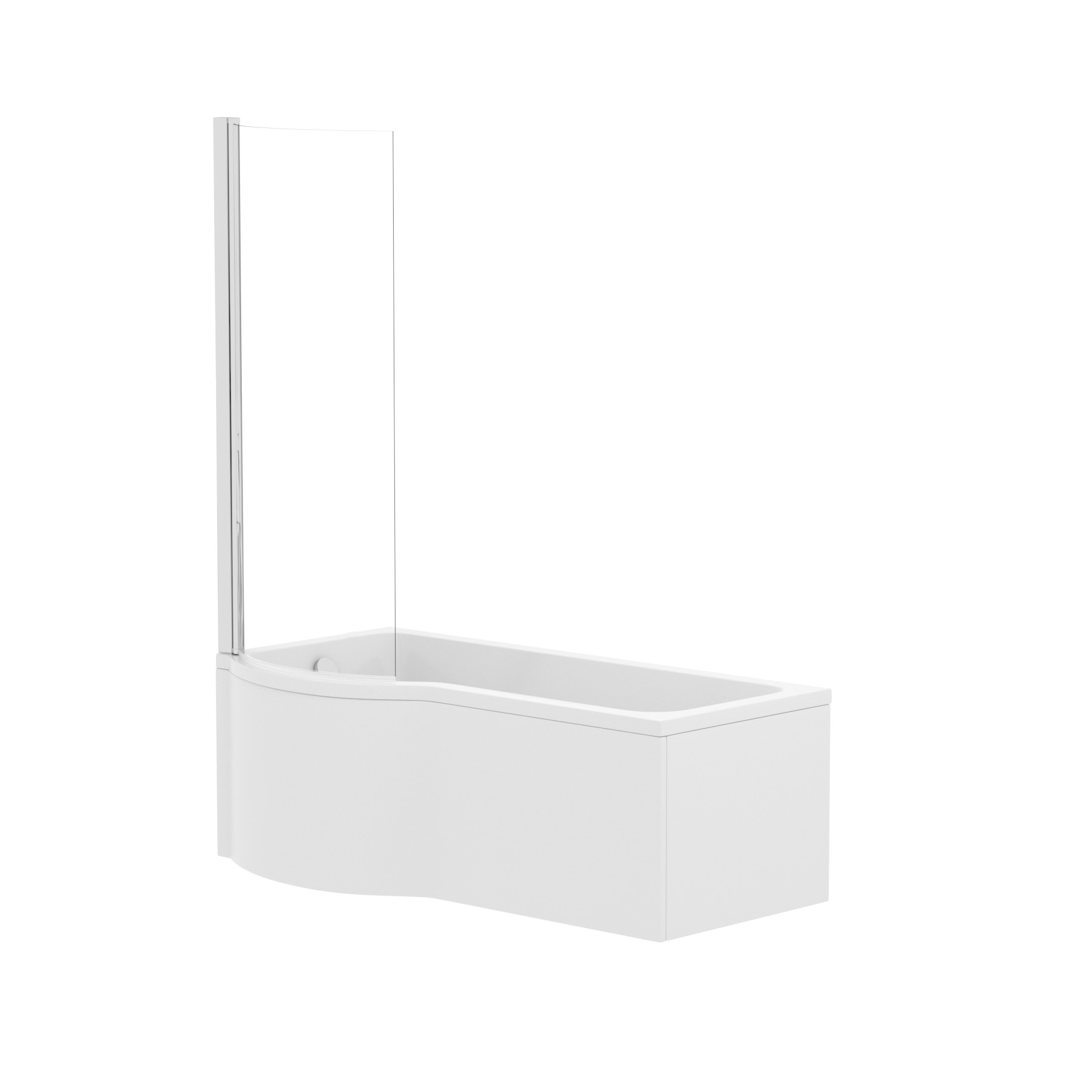 Elva 1700 x 850mm Left Hand Curved P-Shaped Bath tub with Front Panel & Shower Screen