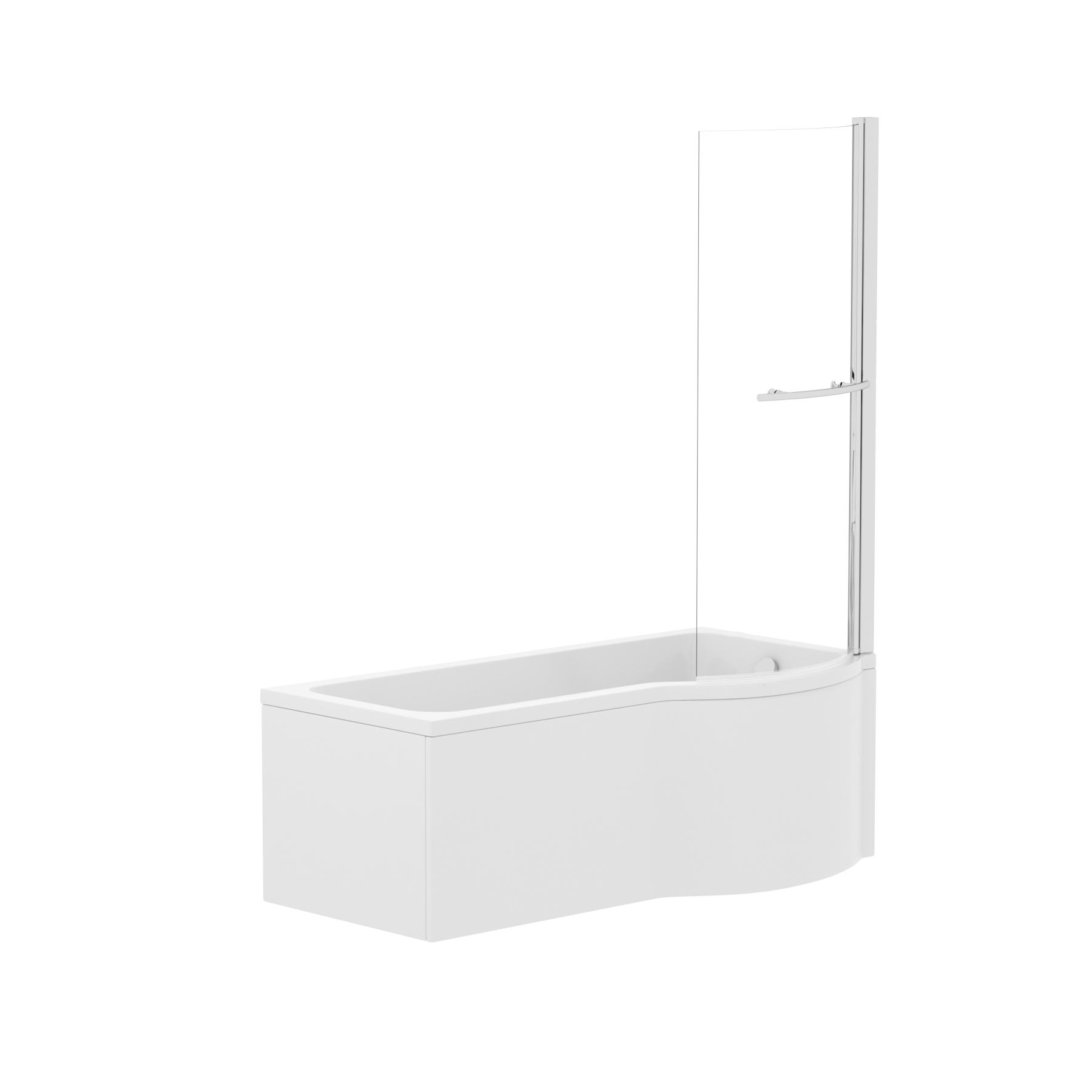 Elva 1500 x 850mm Right Hand Curved P-Shaped Bath with Front Panel & Shower Screen with Towel Rail