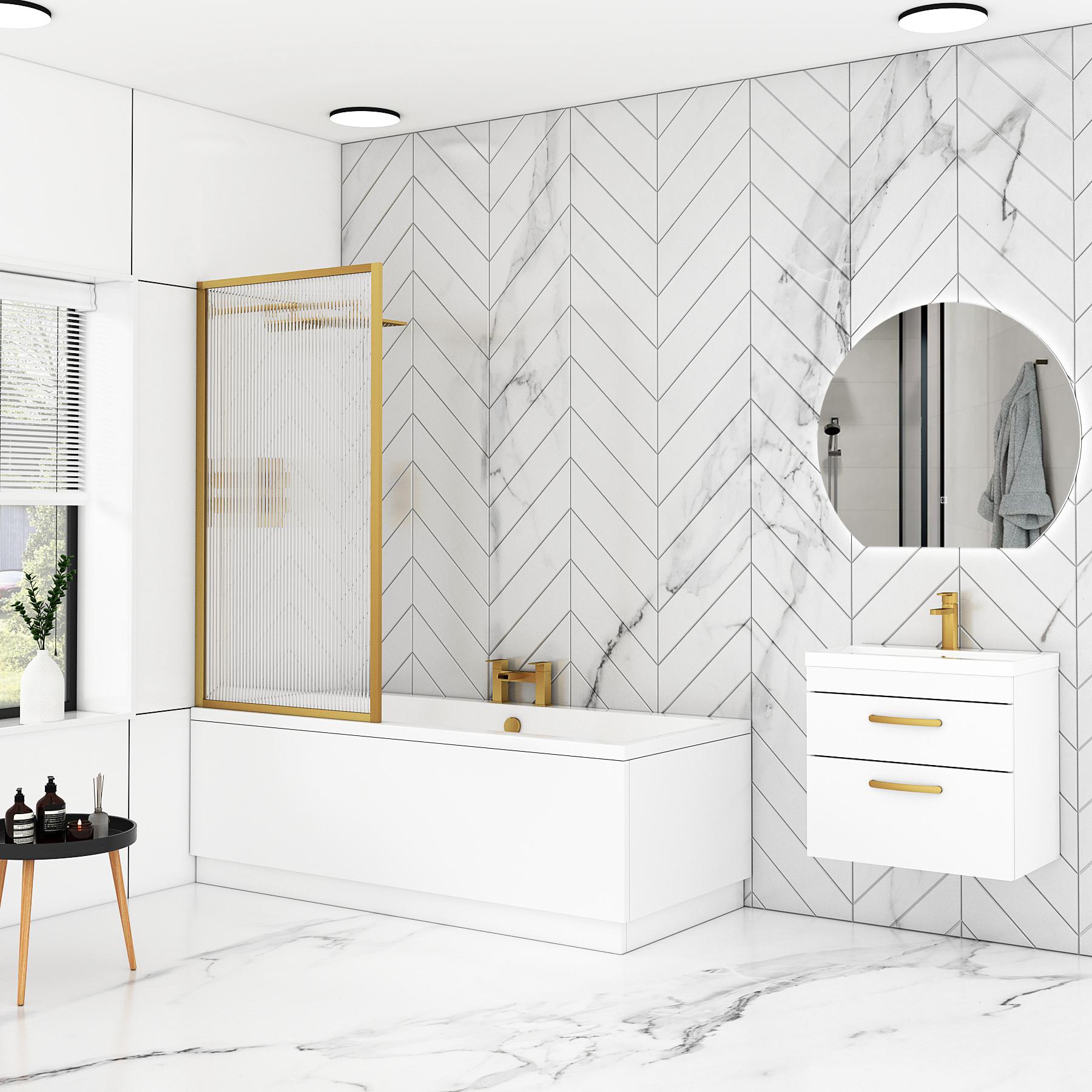 Amaze Square Double Ended Bath 1700 x 700mm with Fluted Screen & MDF Gloss White Panel