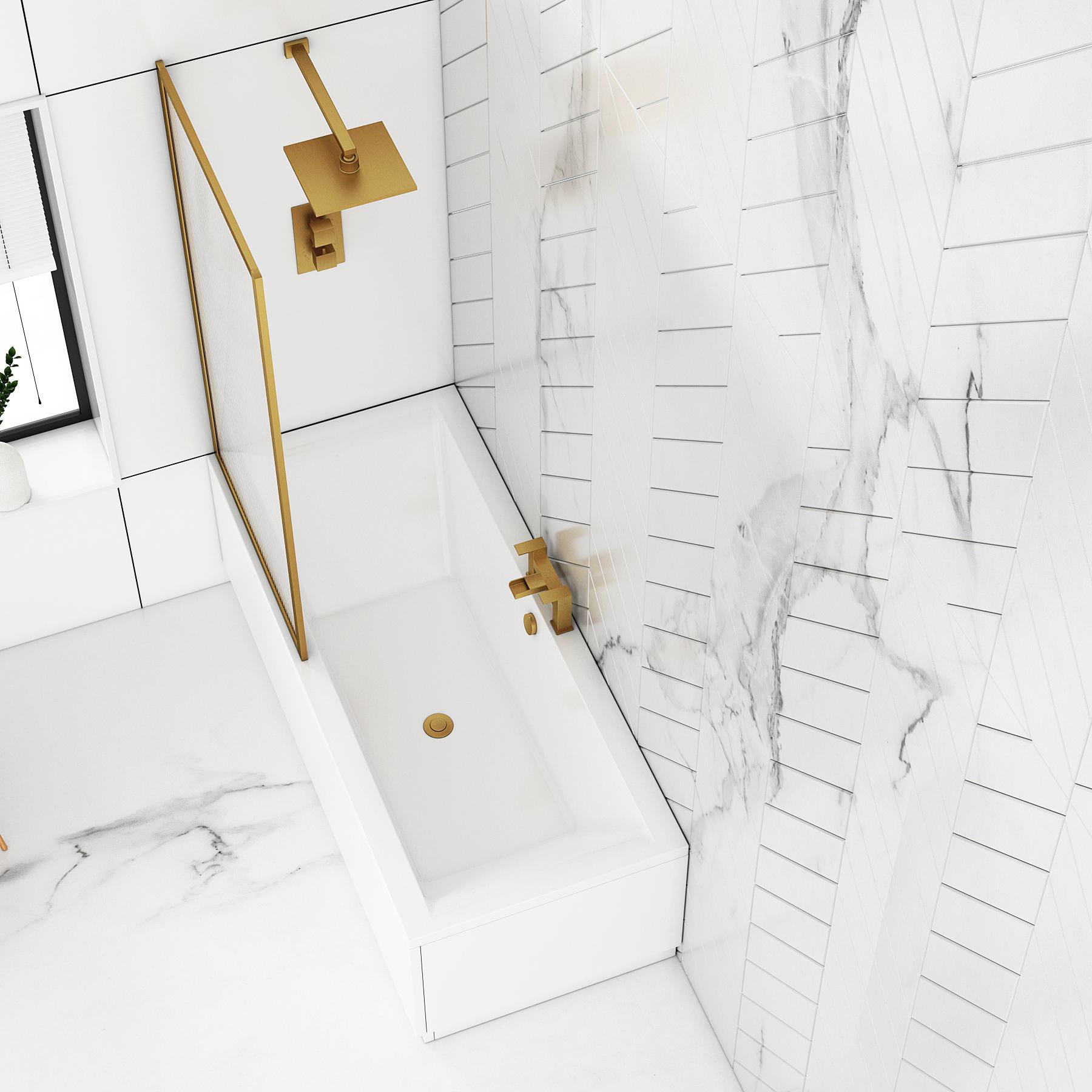 Amaze Square Double Ended Bath 1700 x 700mm with Fluted Screen & MDF Gloss White Panel