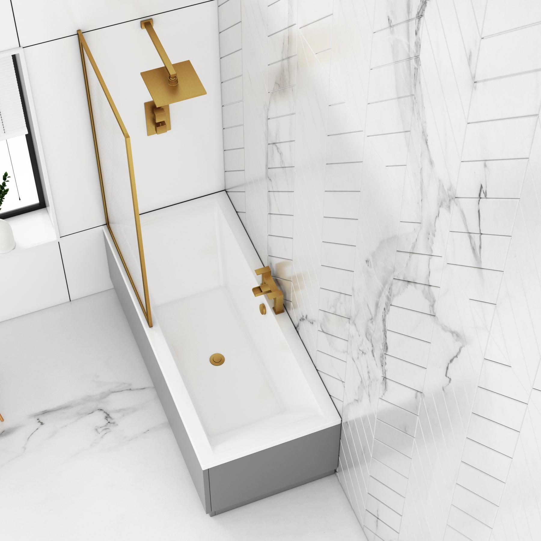Amaze Square Double-Ended Acrylic Bath Tub with Fluted Screen & MDF Grey Gloss Panel