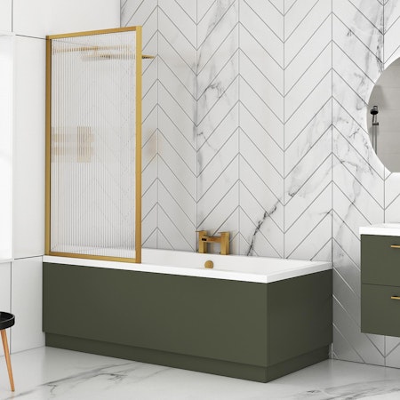 Amaze Square Double-Ended Acrylic Bath Tub with Fluted Screen & MDF Satin Green Panel