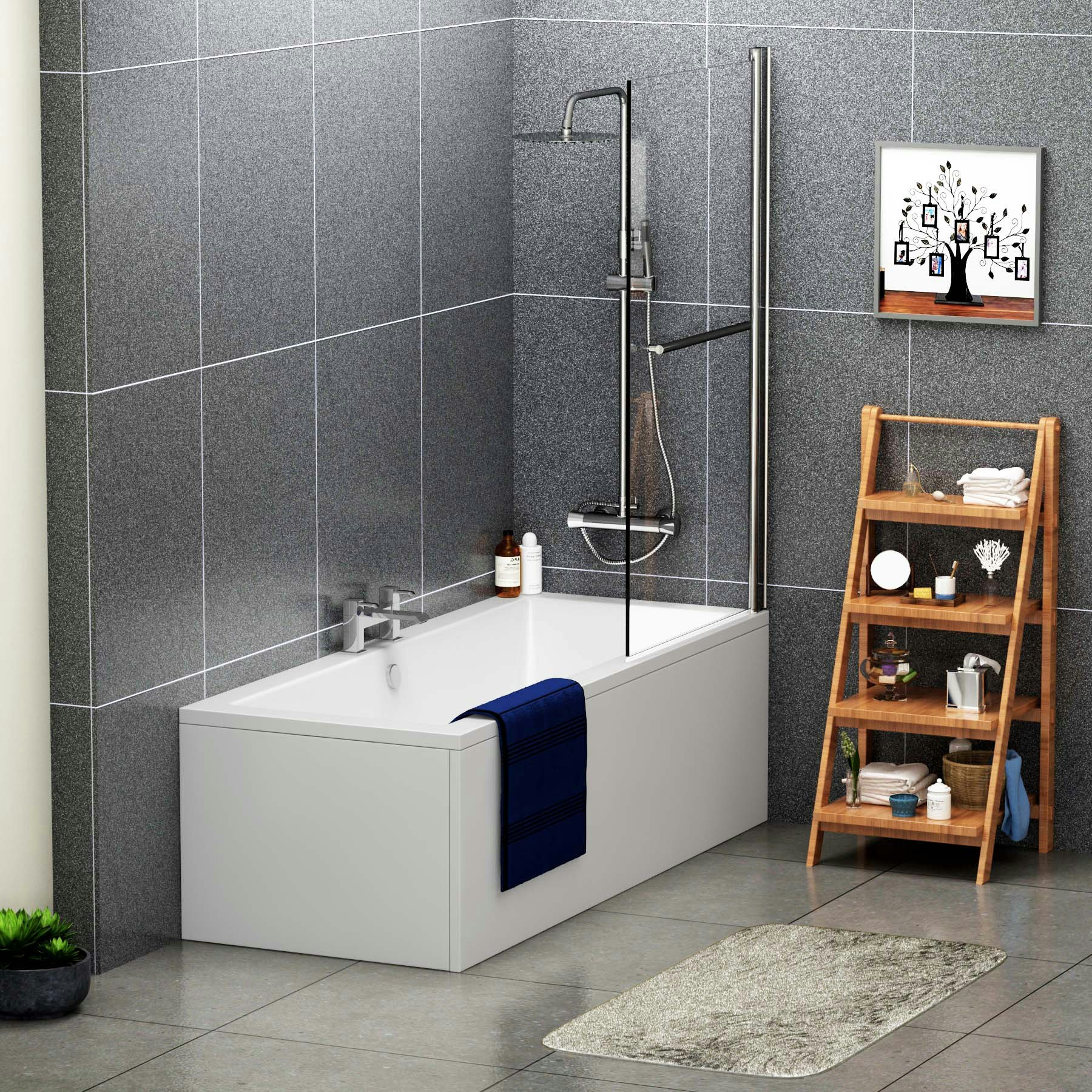 Amaze Acrylic Square Double Ended Shower Bath 1700 x 700mm + Square