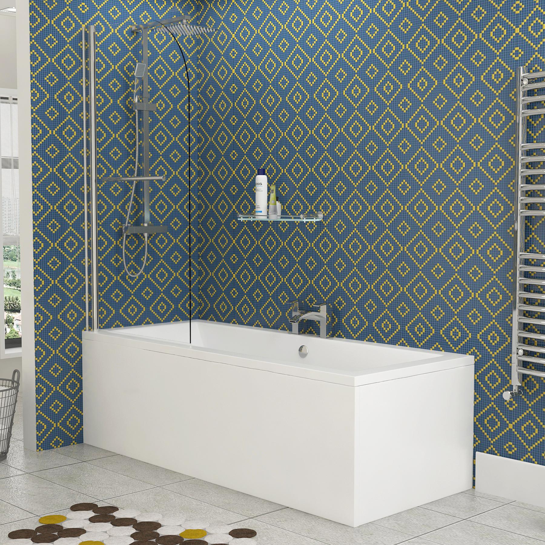 Amaze Designer Square Edge Double Ended Acrylic Bath Tub with Round Shower Screen with Rail - Various Sizes