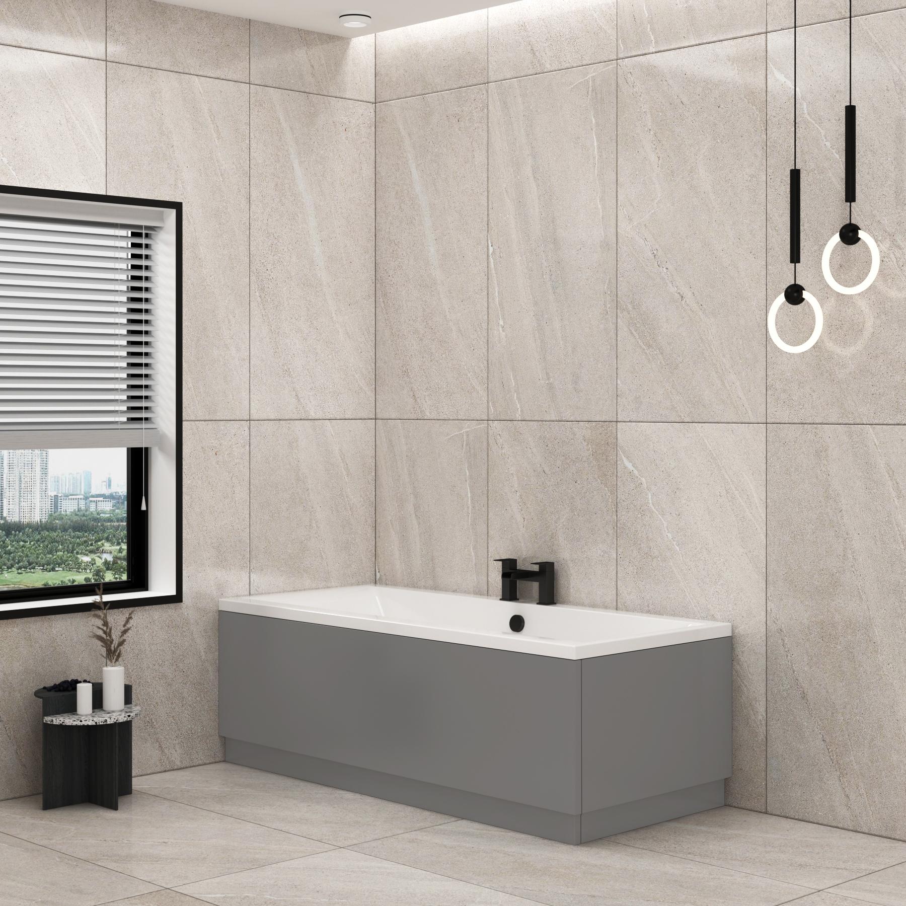 Amaze Acrylic Square Double Ended Bath 1800 x 800mm + MDF Indigo Grey Gloss Panel
