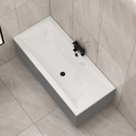 Amaze Acrylic Square Double Ended Bath + Optional MDF Indigo Grey Gloss Panels