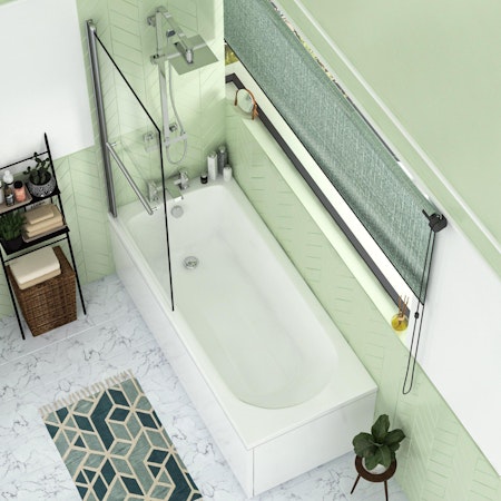 Breeze Acrylic Designer Round Edge Single Ended Bath Tub with Square Shower Screen with Rail & Front Panel - Various Sizes